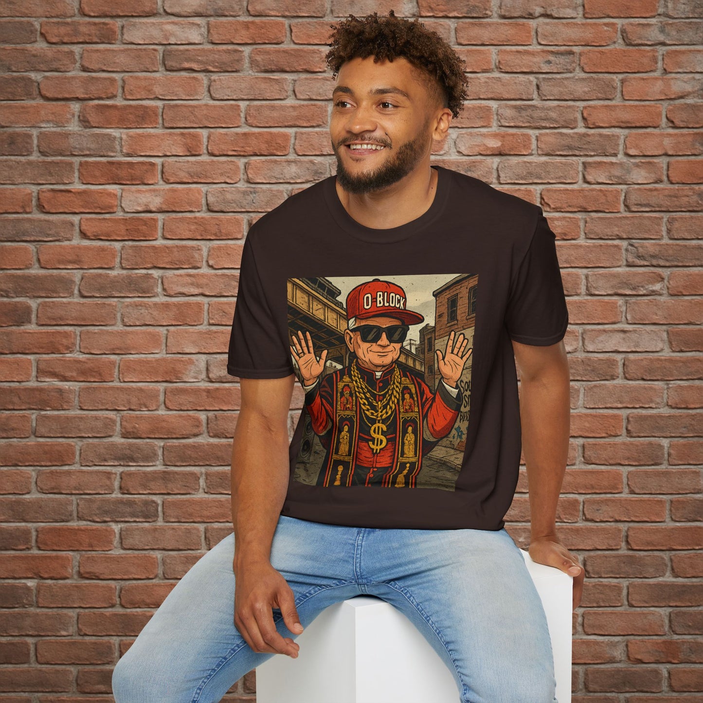 O-Block Pope T-Shirt – Chicago Drill-Inspired Pope Graphic – Funny Streetwear Tee – Sizes Small to 2XL