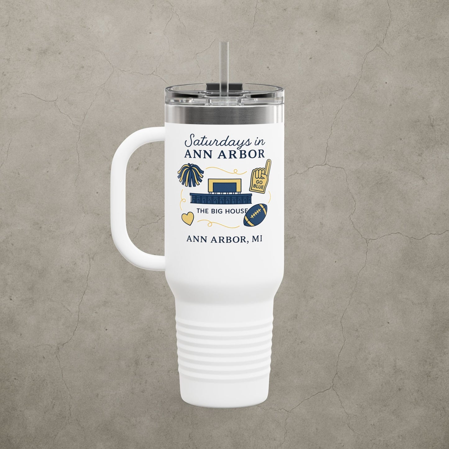 Michigan Wolverines 'Saturdays in Ann Arbor Tumbler' - 40oz College Game Day Cup - Stainless Steel - Big House Gift - 5 Colors