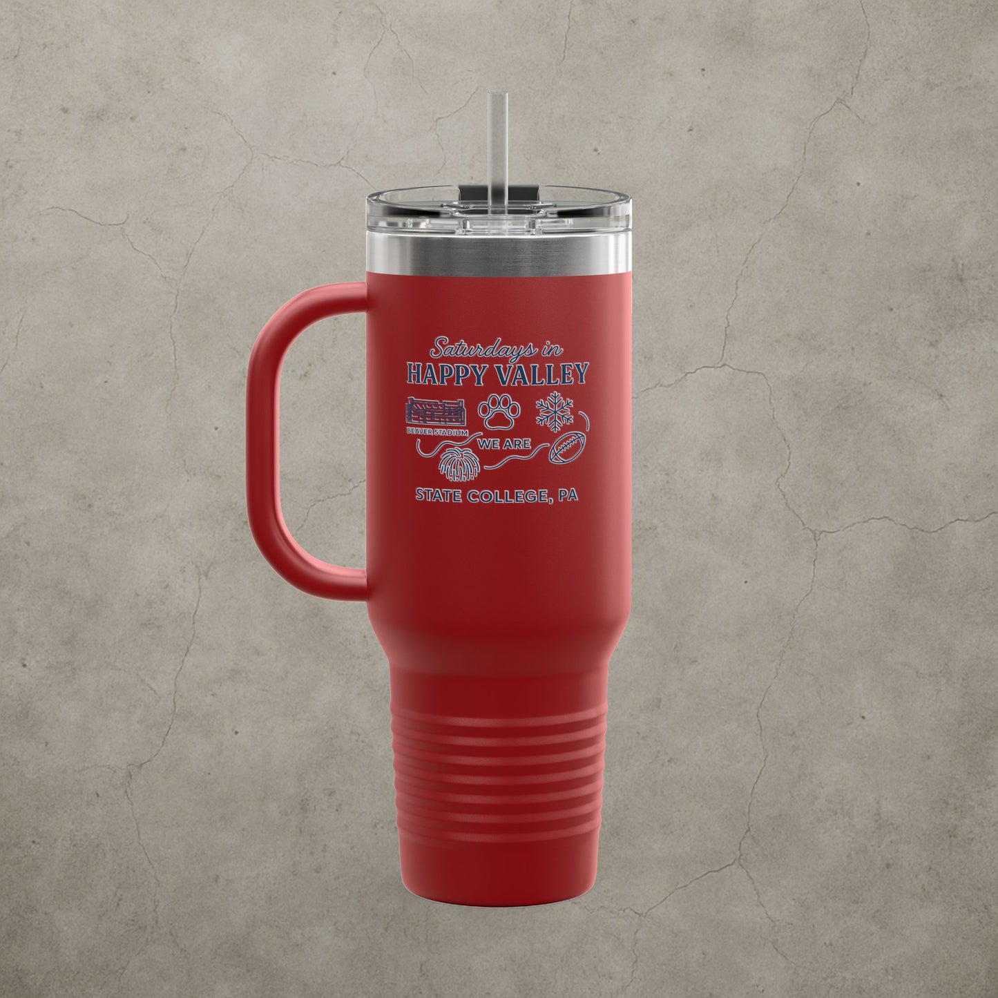 Penn State Nittany Lions 'Saturdays in Happy Valley Tumbler' - 40oz College Game Day Cup - Stainless Steel Tailgate Mug - 5 Colors