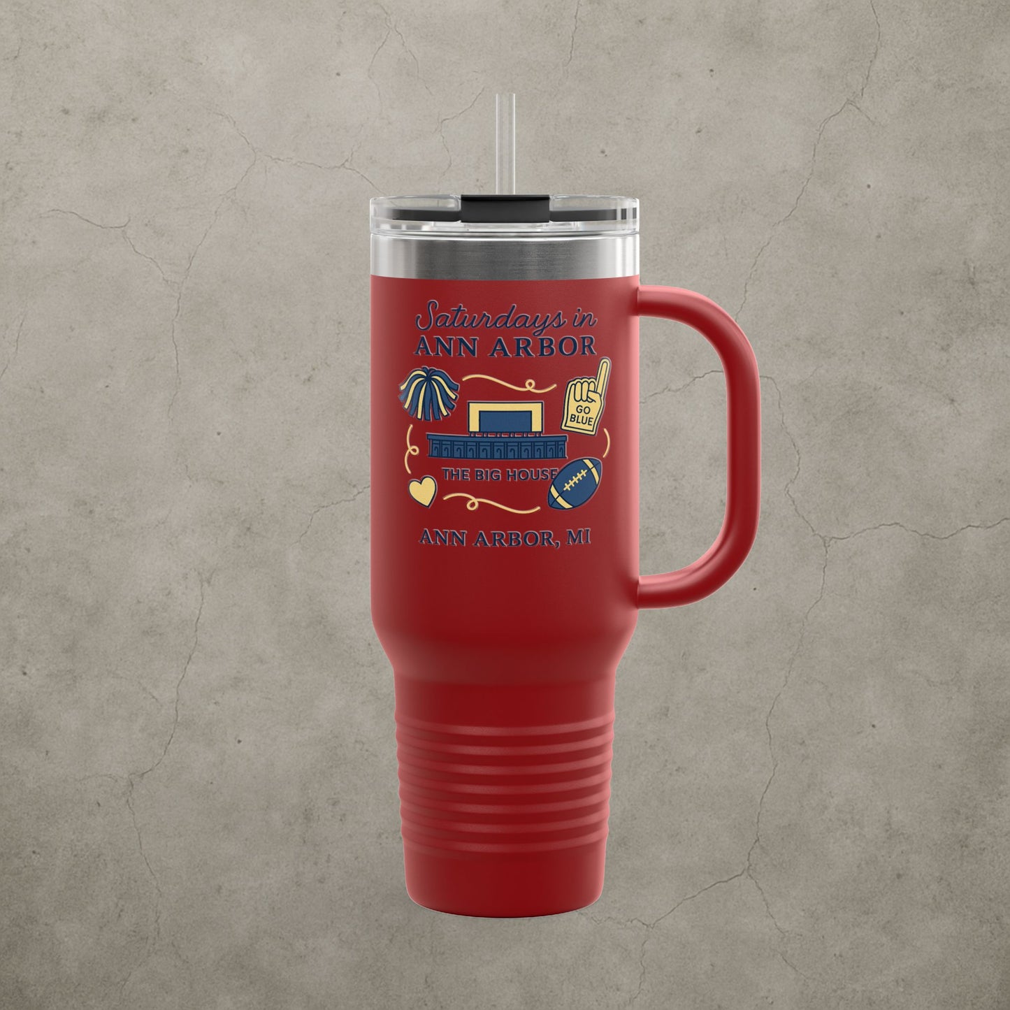 Michigan Wolverines 'Saturdays in Ann Arbor Tumbler' - 40oz College Game Day Cup - Stainless Steel - Big House Gift - 5 Colors