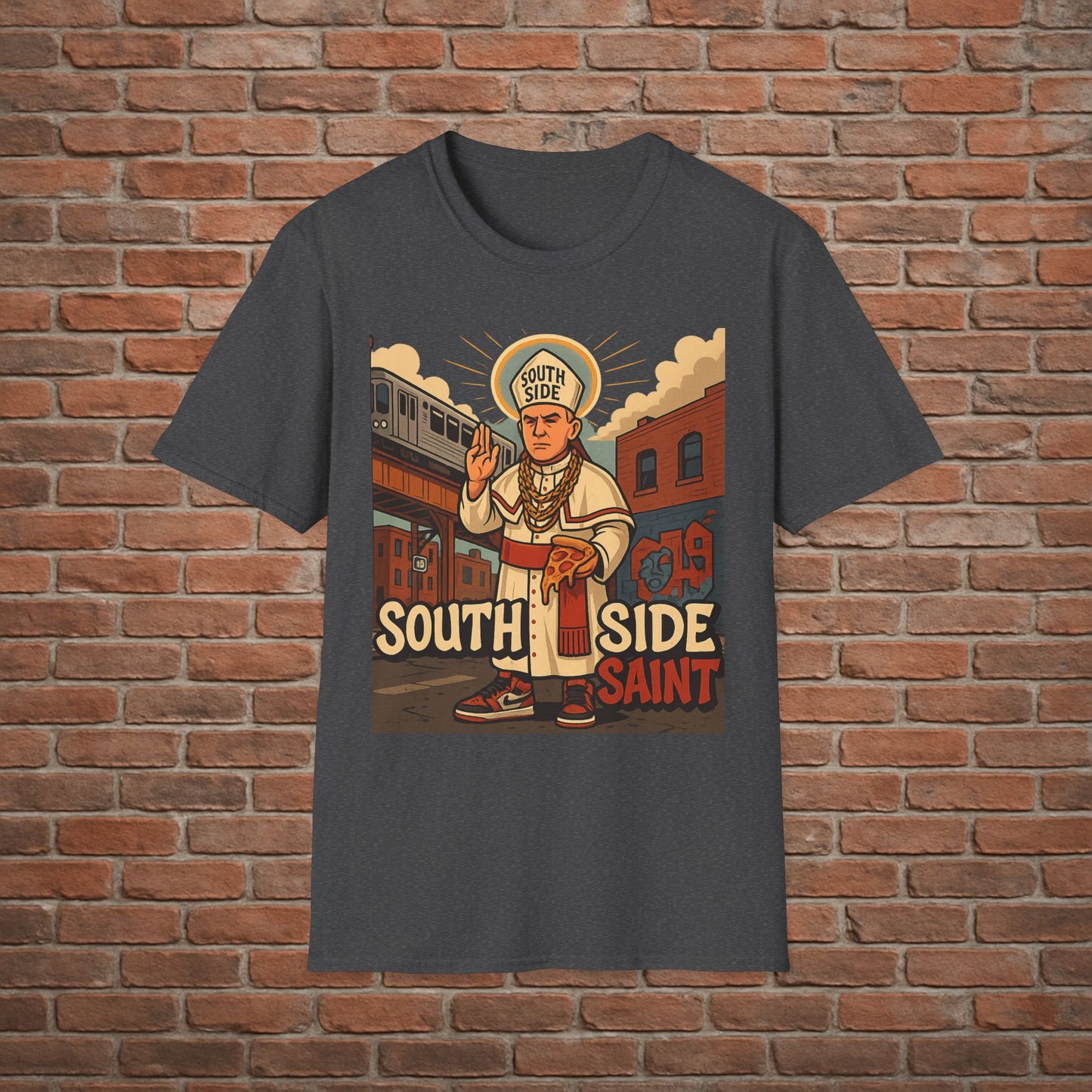 South Side Saint T-Shirt – Chicago Pope Graphic Tee – Funny Catholic Streetwear – Sizes Small to 2XL