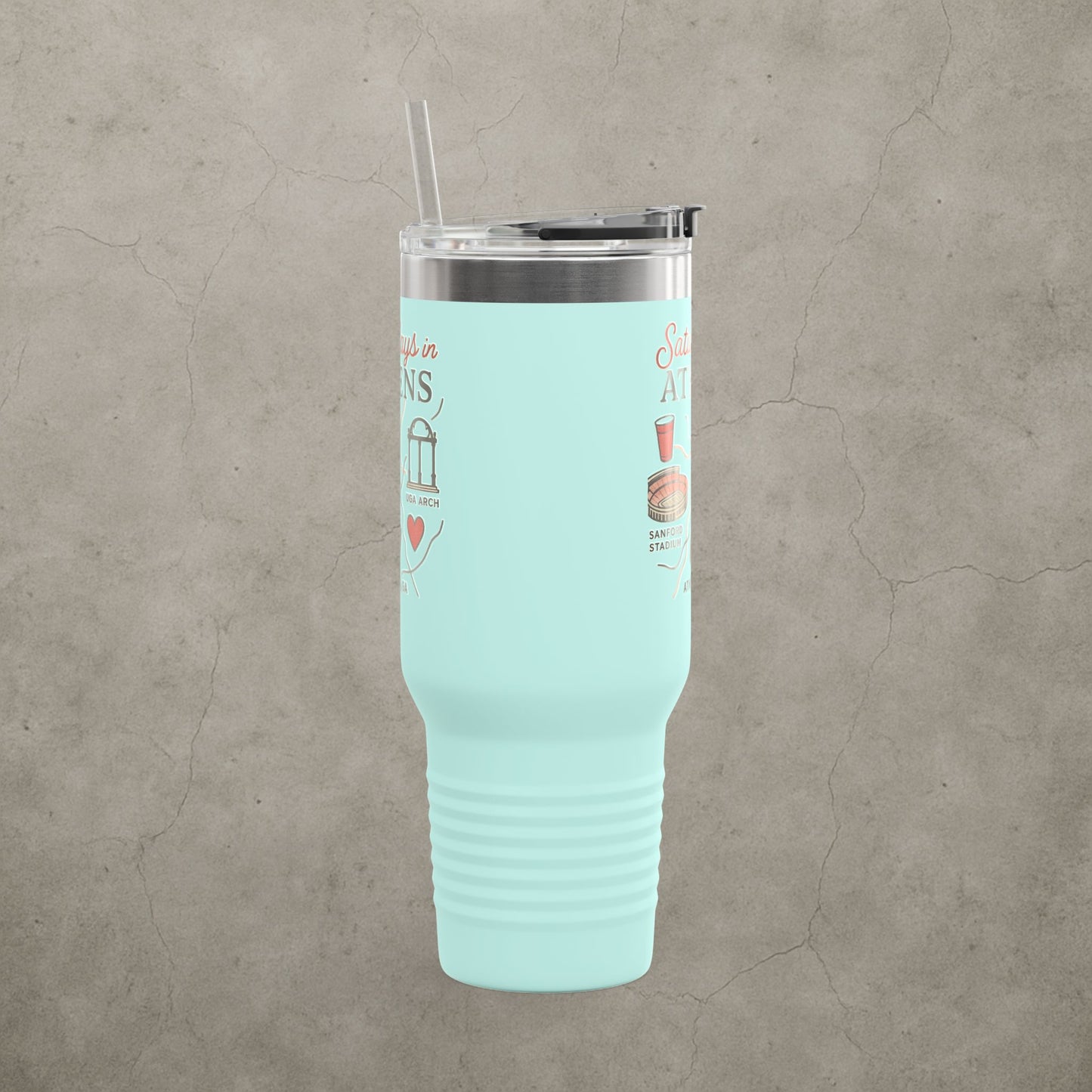 Saturdays in Athens Insulated Travel Mug, 40oz | Custom Hot & Cold Drink Cup, Tailgate Gear, Athens GA Gift, Road Trip Essential
