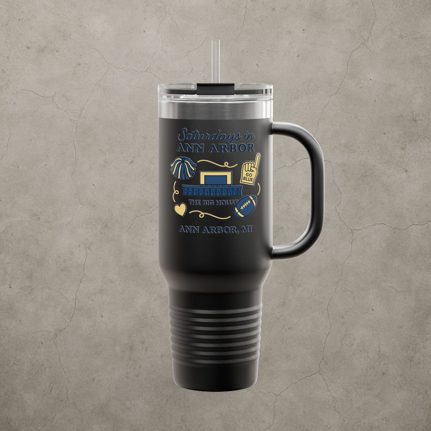 Michigan Wolverines 'Saturdays in Ann Arbor Tumbler' - 40oz College Game Day Cup - Stainless Steel - Big House Gift - 5 Colors