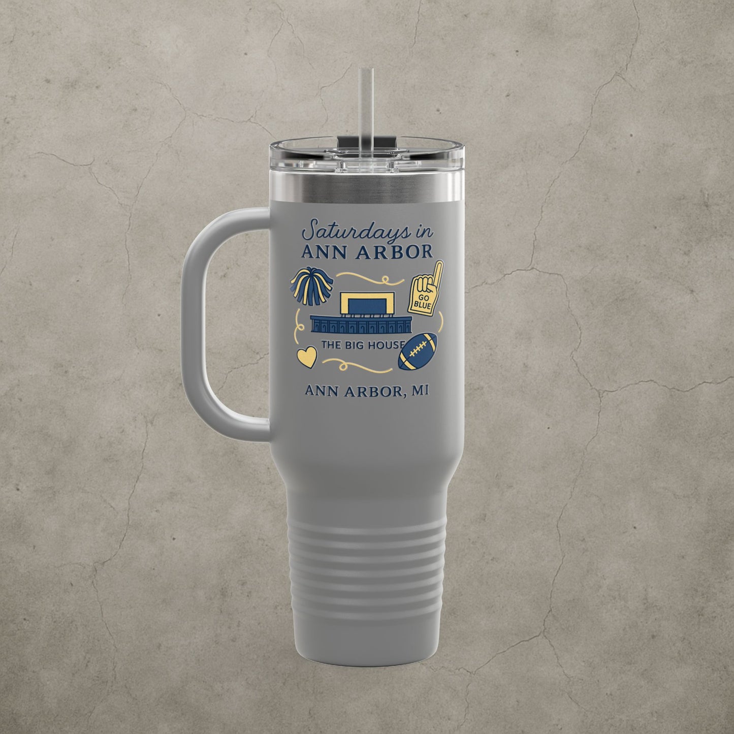 Michigan Wolverines 'Saturdays in Ann Arbor Tumbler' - 40oz College Game Day Cup - Stainless Steel - Big House Gift - 5 Colors