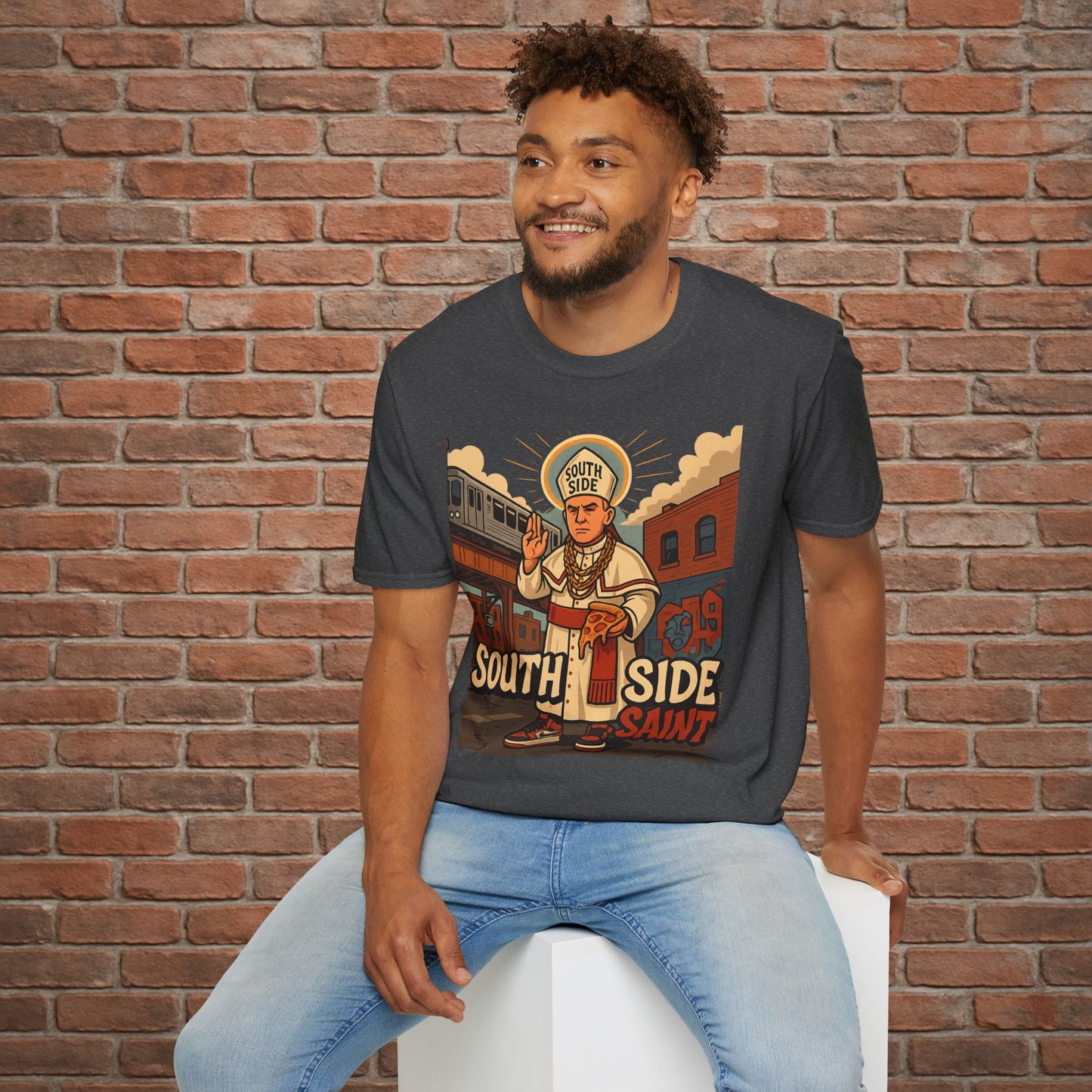 South Side Saint T-Shirt – Chicago Pope Graphic Tee – Funny Catholic Streetwear – Sizes Small to 2XL