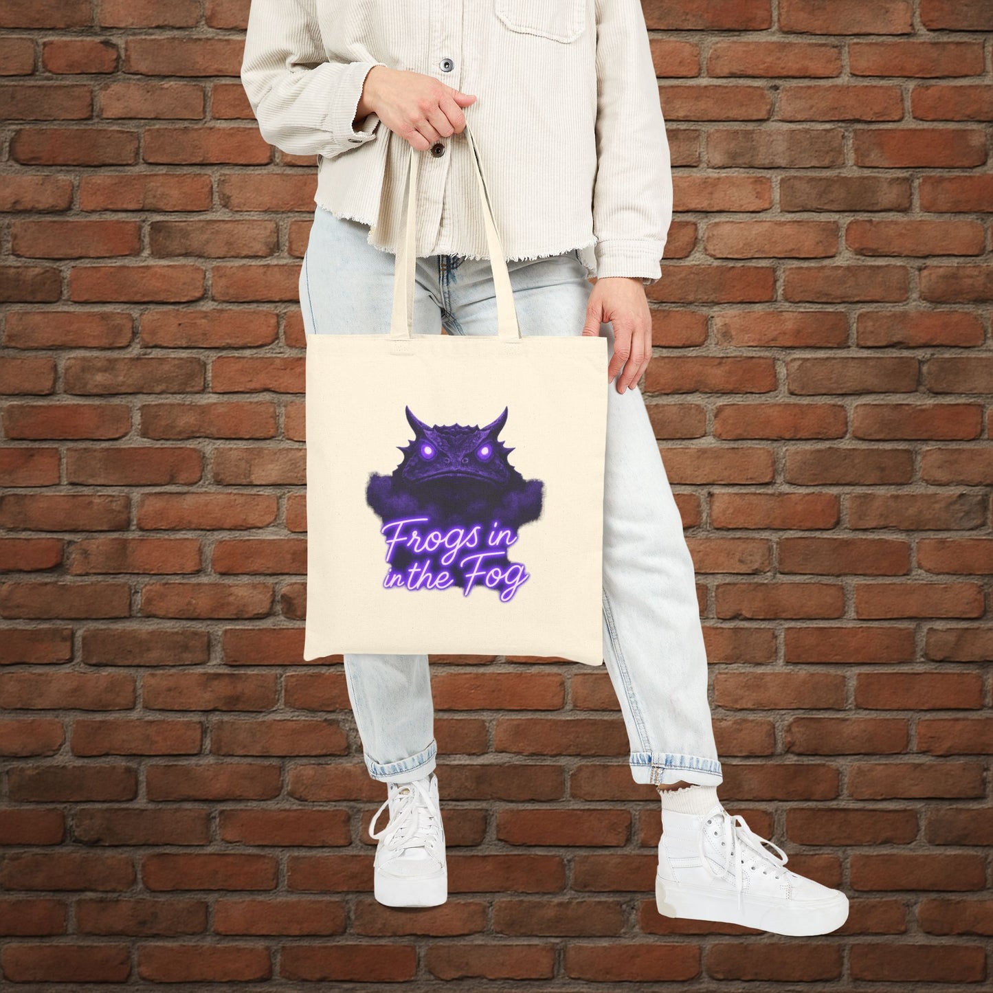 TCU Frogs in the Fog Tote Bag – Horned Frog Game Day Canvas Tote – College Football Gift