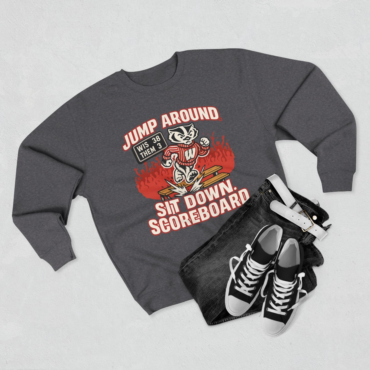 Charcole Wisconsin Sports Crewneck Sweatshirt, Game Day Apparel, College Sweatshirt, Unisex Sportswear, Wisconsin Fan Gear