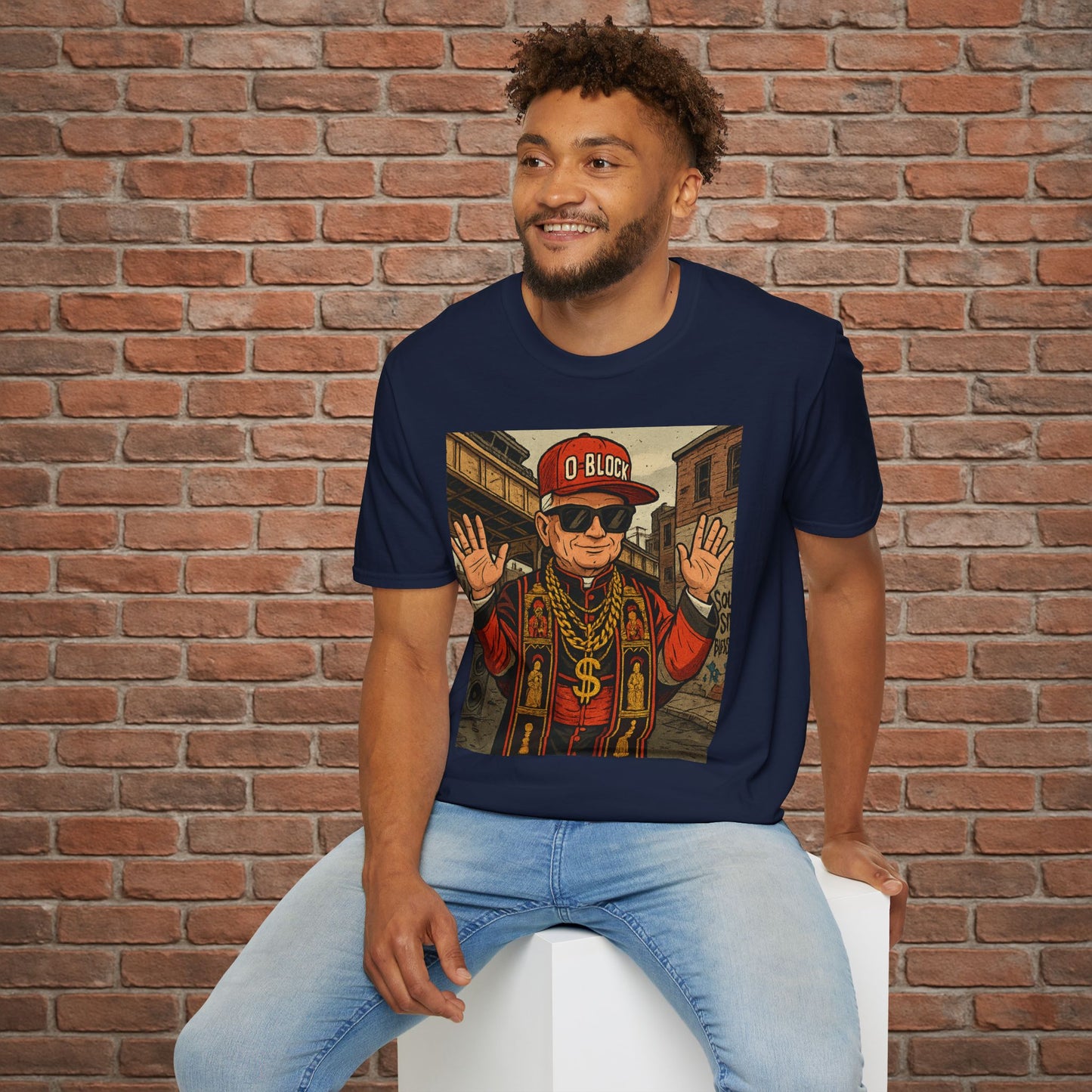 O-Block Pope T-Shirt – Chicago Drill-Inspired Pope Graphic – Funny Streetwear Tee – Sizes Small to 2XL