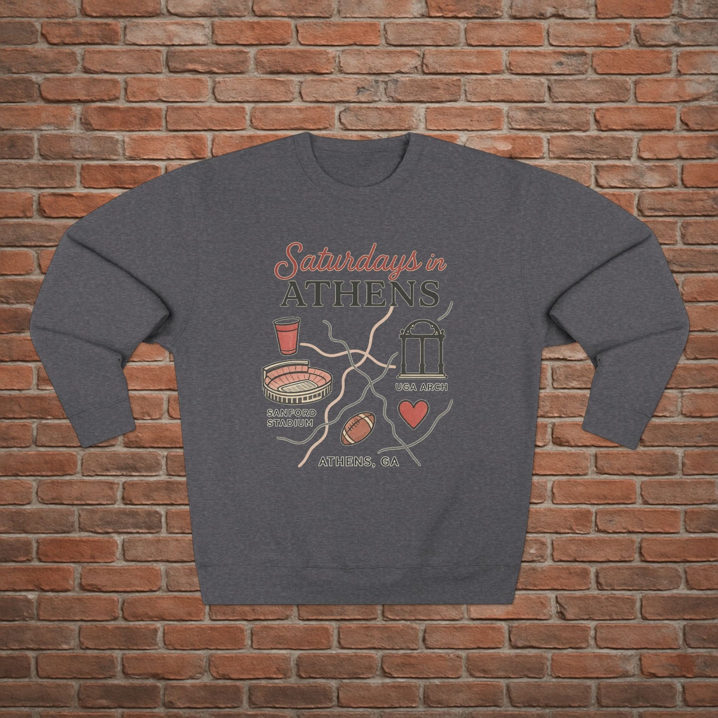 Georgia Bulldogs 'Saturdays in Athens Sweatshirt' - UGA Game Day Crewneck - College Football Gift - Small to 2XL - 3 Colors