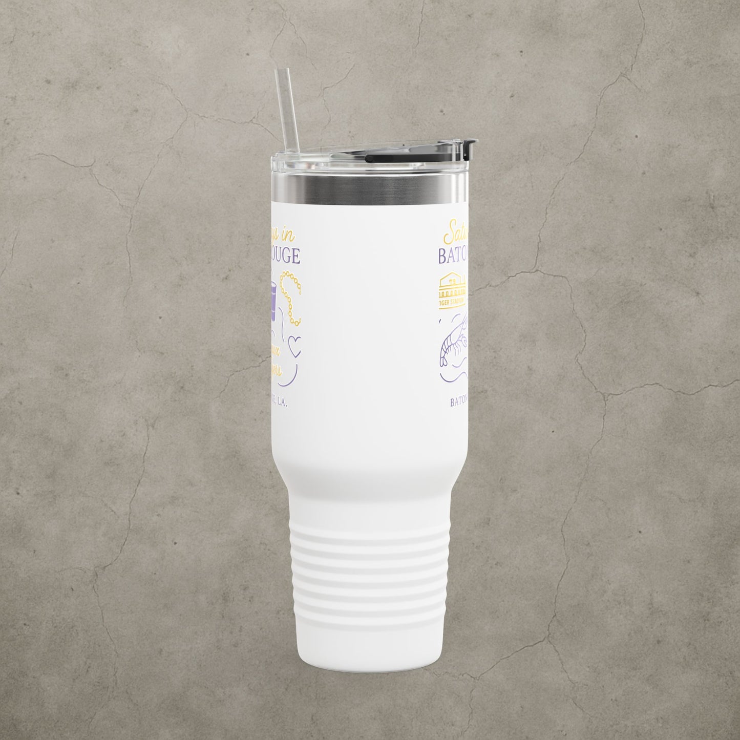 LSU Tigers 'Saturdays in Baton Rouge Tumbler' - 40oz College Game Day Cup - Stainless Steel Tailgate Mug - 5 Colors