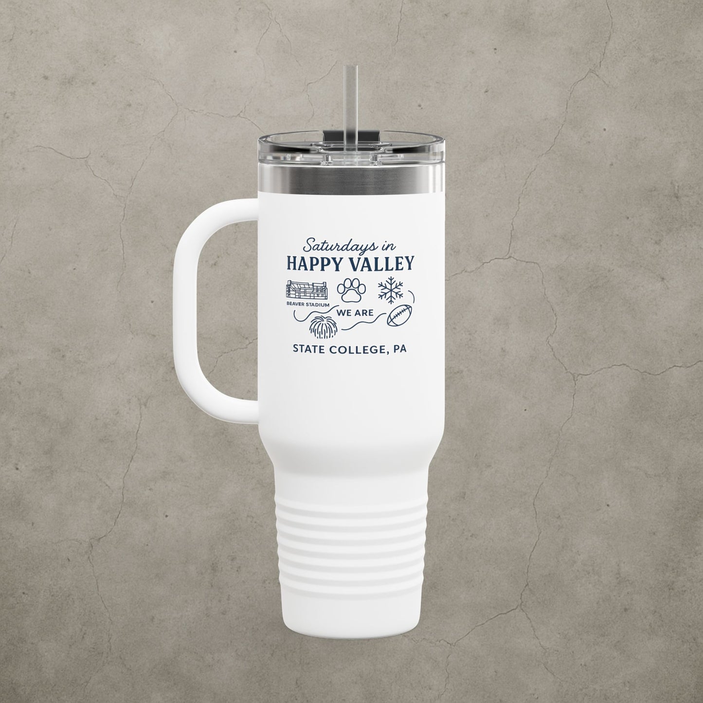 Penn State Nittany Lions 'Saturdays in Happy Valley Tumbler' - 40oz College Game Day Cup - Stainless Steel Tailgate Mug - 5 Colors