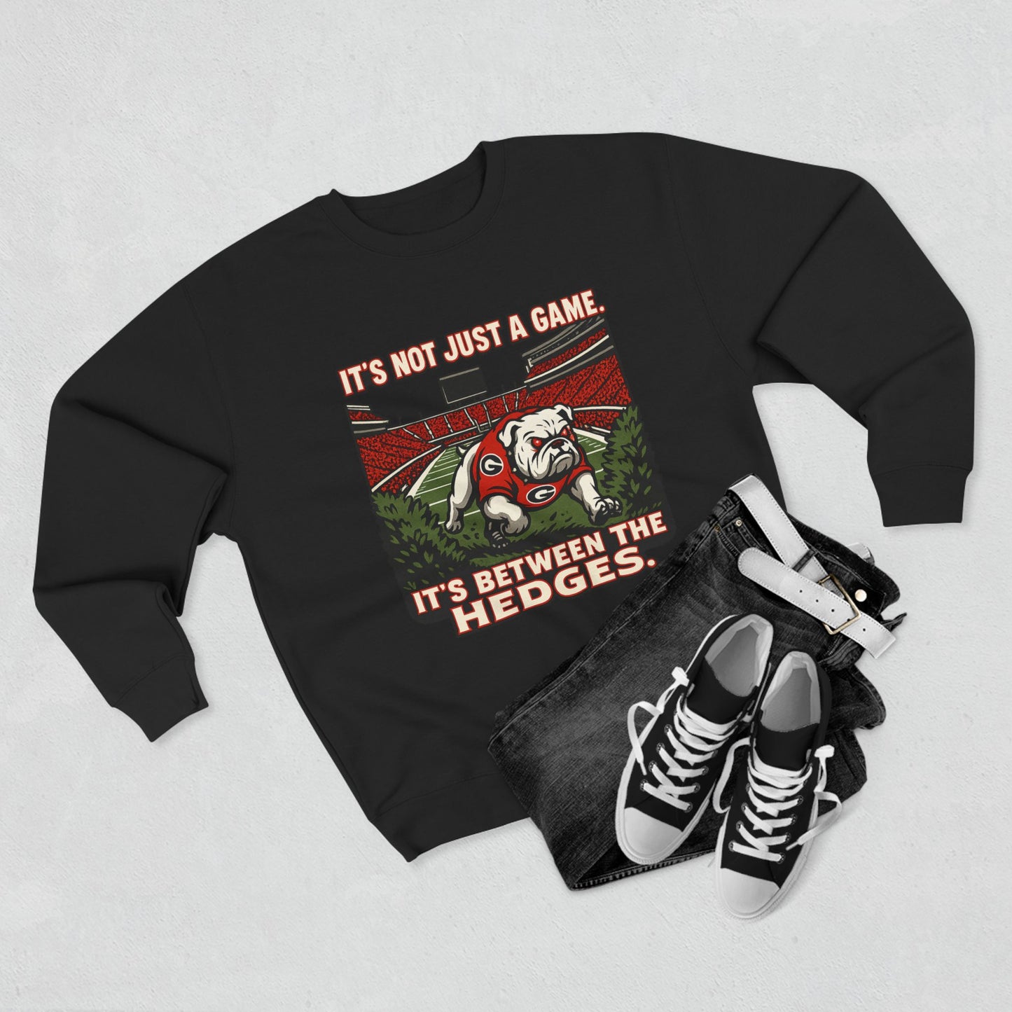 Georgia Bulldogs 'Between the Hedges Sweatshirt' - UGA Game Day Crewneck - College Football Gift - S-XL - 3 Colors