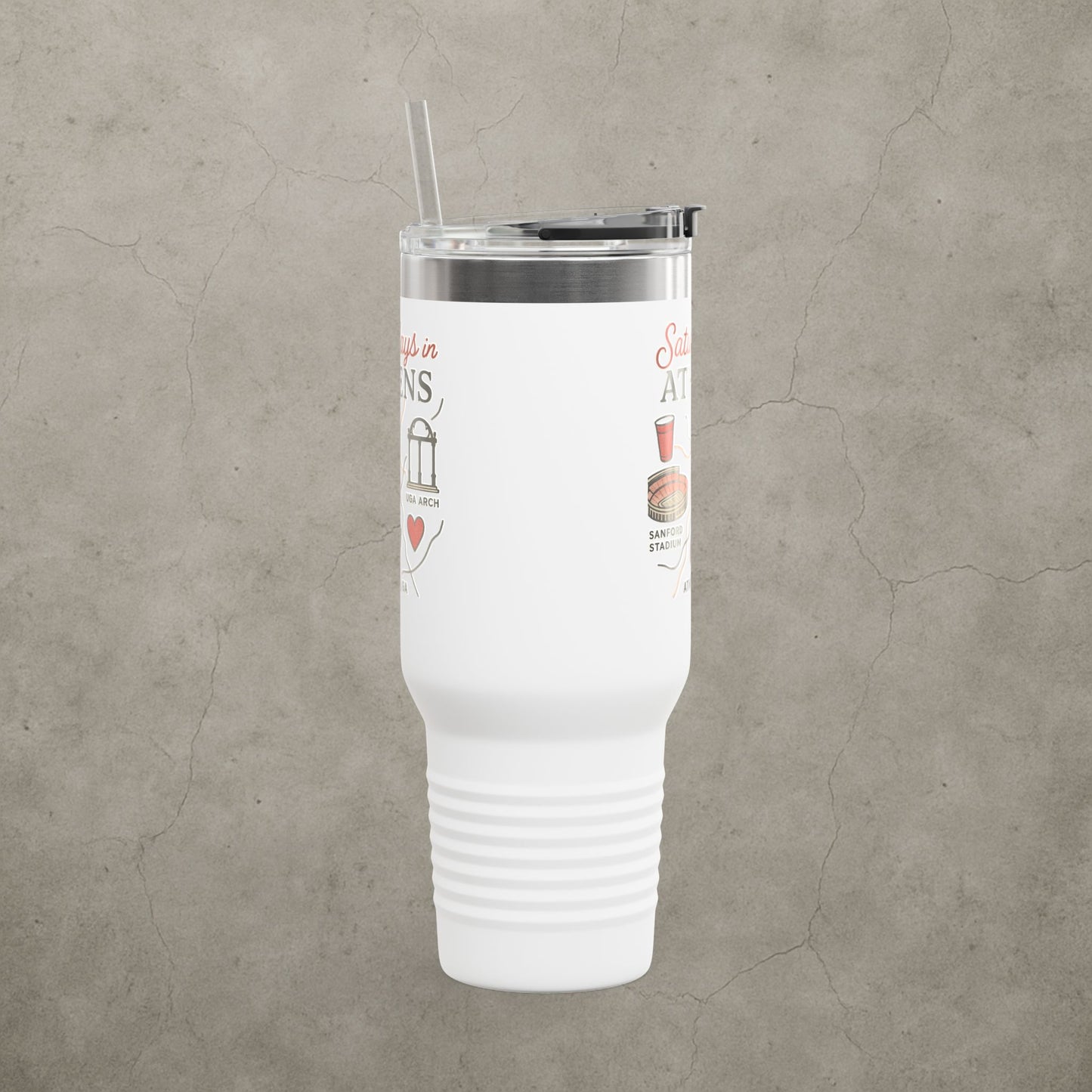 Saturdays in Athens Insulated Travel Mug, 40oz | Custom Hot & Cold Drink Cup, Tailgate Gear, Athens GA Gift, Road Trip Essential