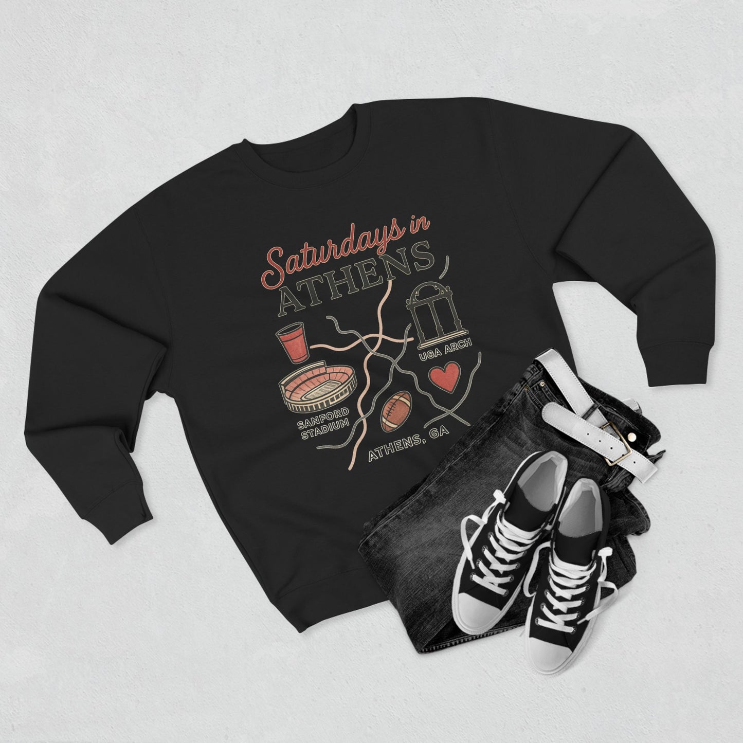 Georgia Bulldogs 'Saturdays in Athens Sweatshirt' - UGA Game Day Crewneck - College Football Gift - Small to 2XL - 3 Colors