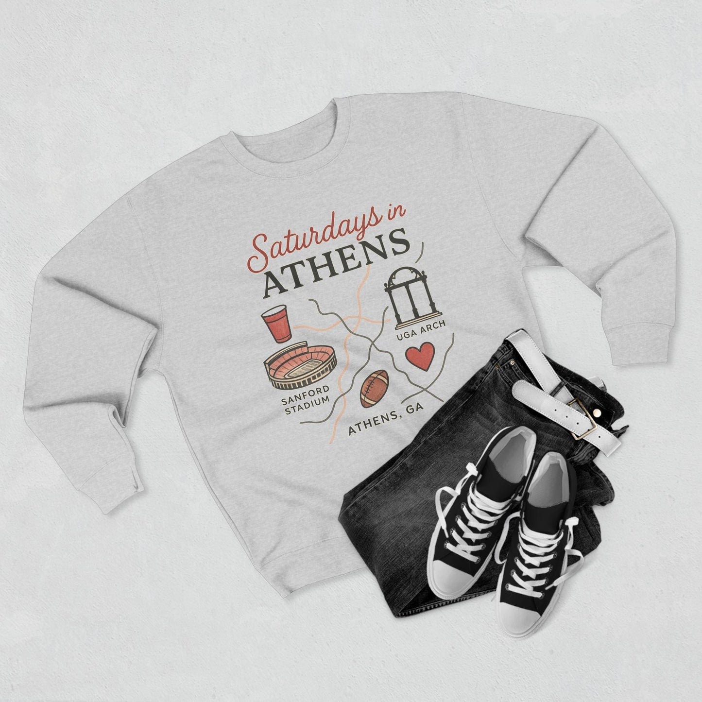 Georgia Bulldogs 'Saturdays in Athens Sweatshirt' - UGA Game Day Crewneck - College Football Gift - Small to 2XL - 3 Colors