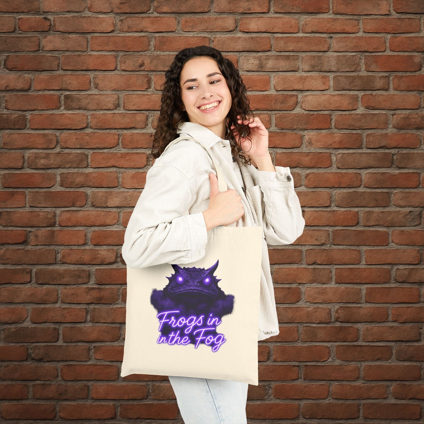 TCU Frogs in the Fog Tote Bag – Horned Frog Game Day Canvas Tote – College Football Gift