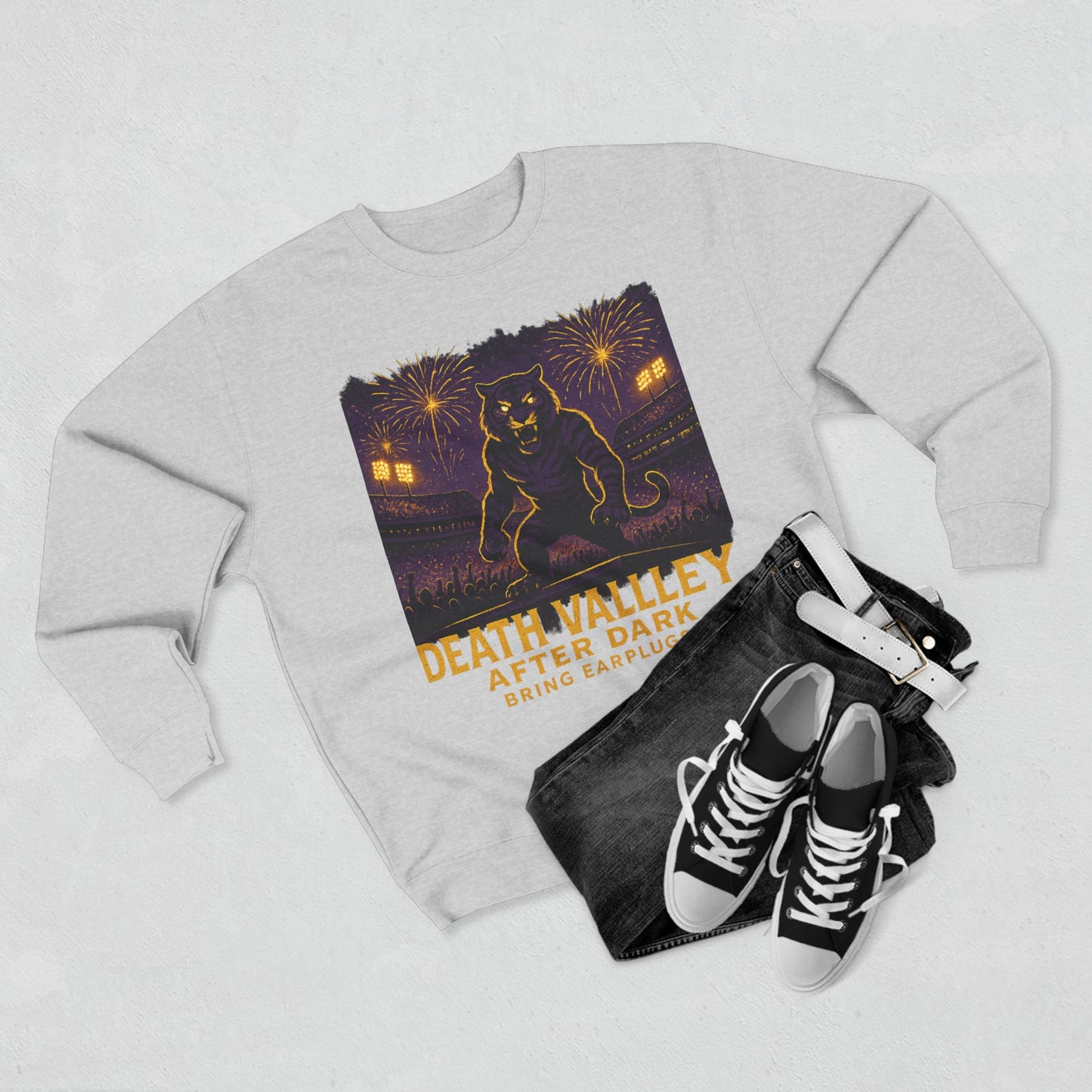 LSU Tigers 'Death Valley After Dark Sweatshirt' - LSU Game Day Crewneck - College Football Gift - S to XL - 3 Colors