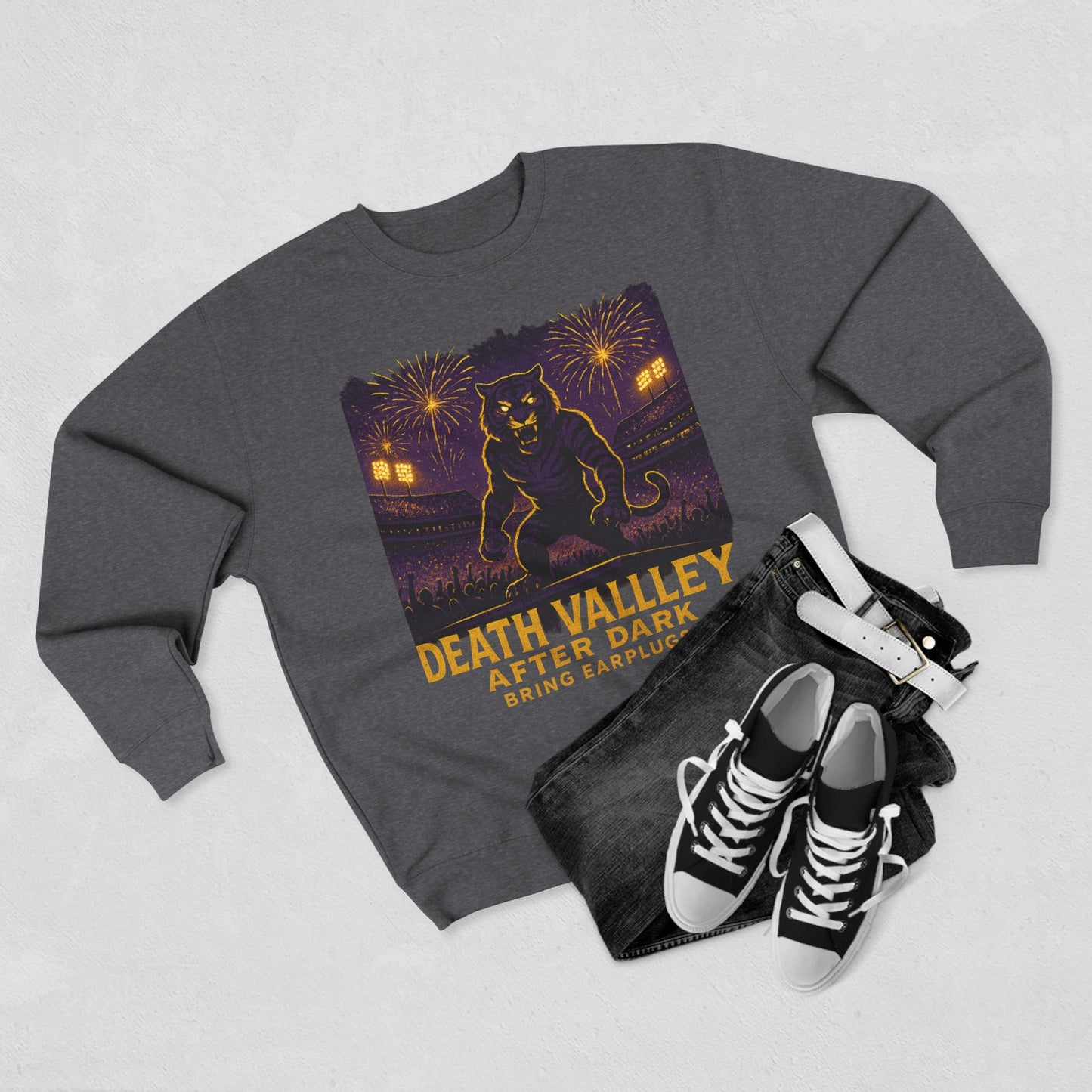 LSU Tigers 'Death Valley After Dark Sweatshirt' - LSU Game Day Crewneck - College Football Gift - S to XL - 3 Colors