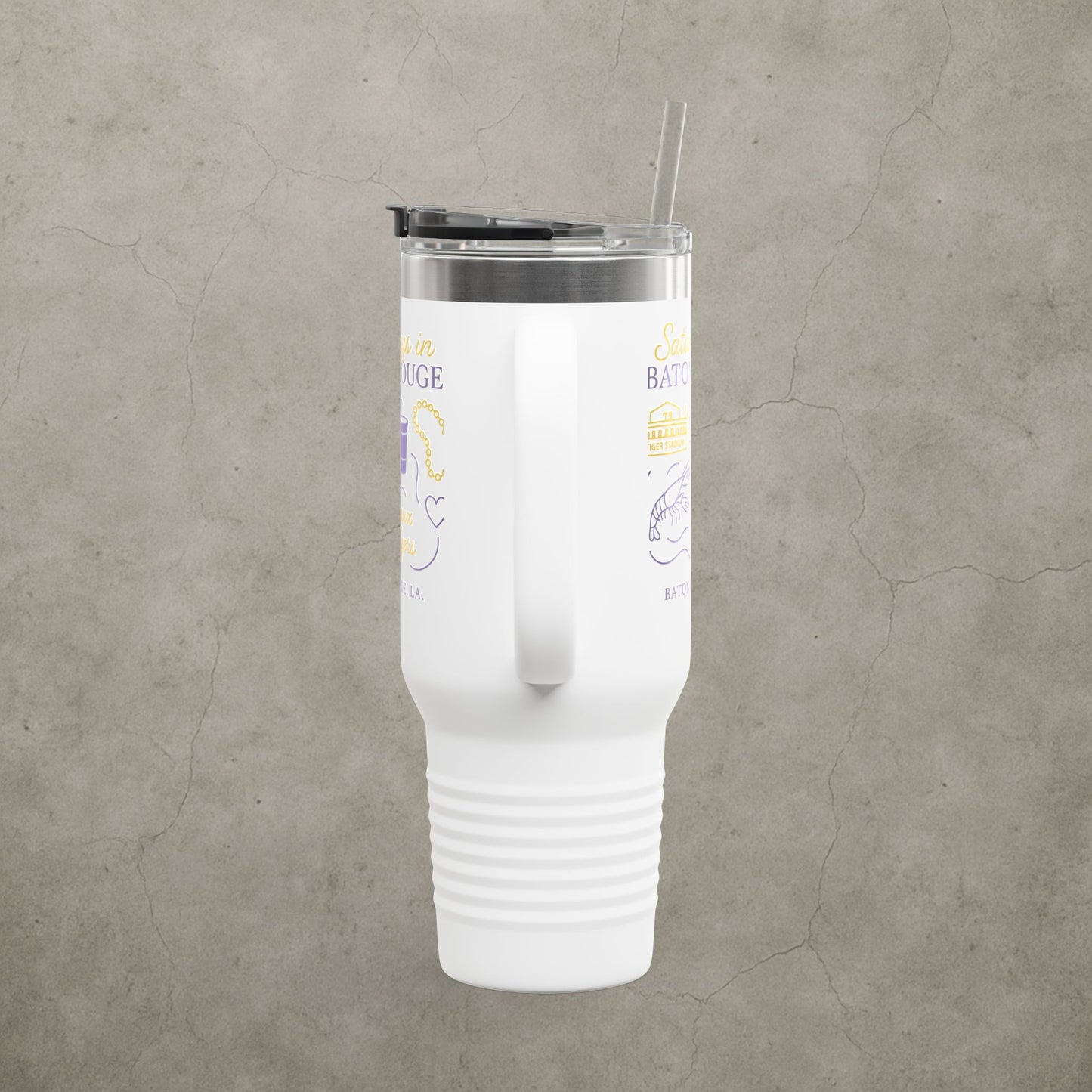 LSU Tigers 'Saturdays in Baton Rouge Tumbler' - 40oz College Game Day Cup - Stainless Steel Tailgate Mug - 5 Colors