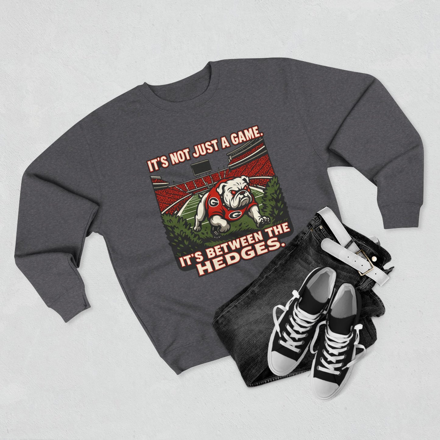 Georgia Bulldogs 'Between the Hedges Sweatshirt' - UGA Game Day Crewneck - College Football Gift - S-XL - 3 Colors