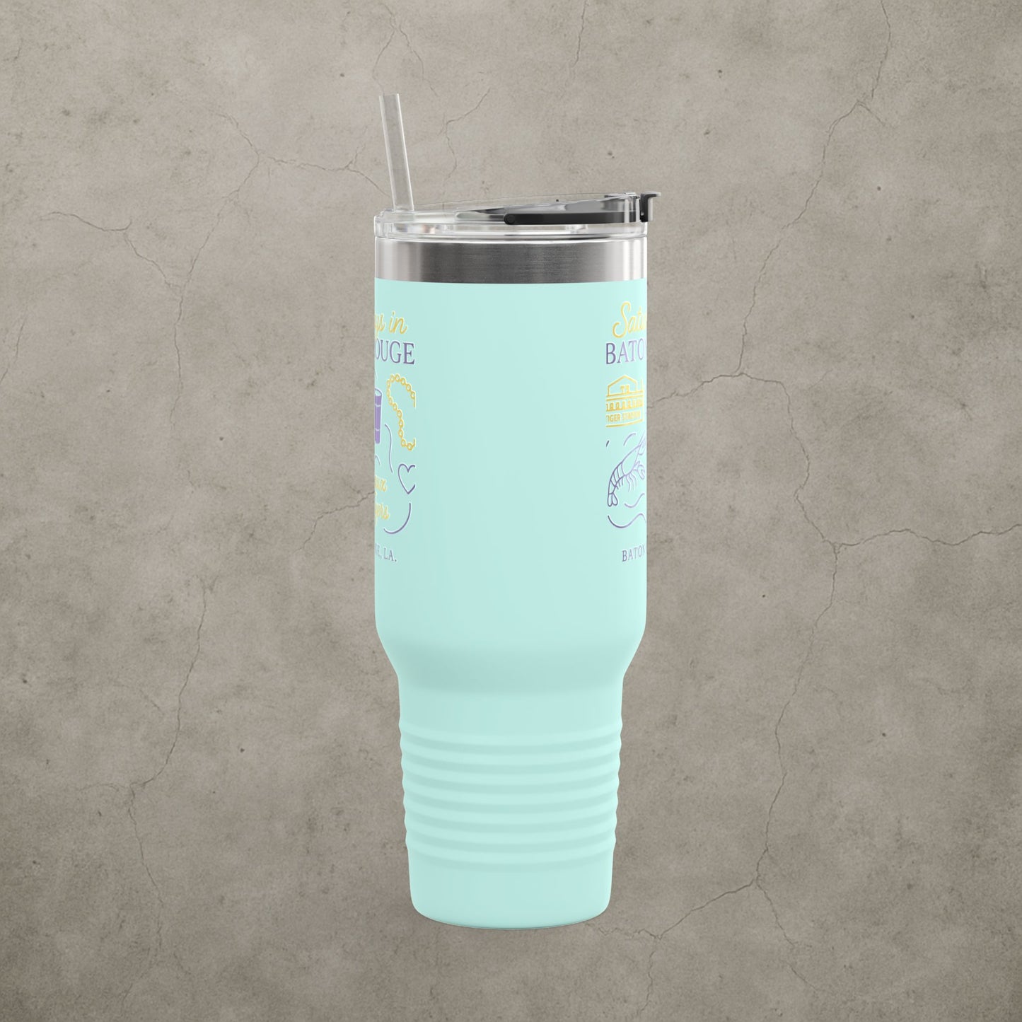 LSU Tigers 'Saturdays in Baton Rouge Tumbler' - 40oz College Game Day Cup - Stainless Steel Tailgate Mug - 5 Colors