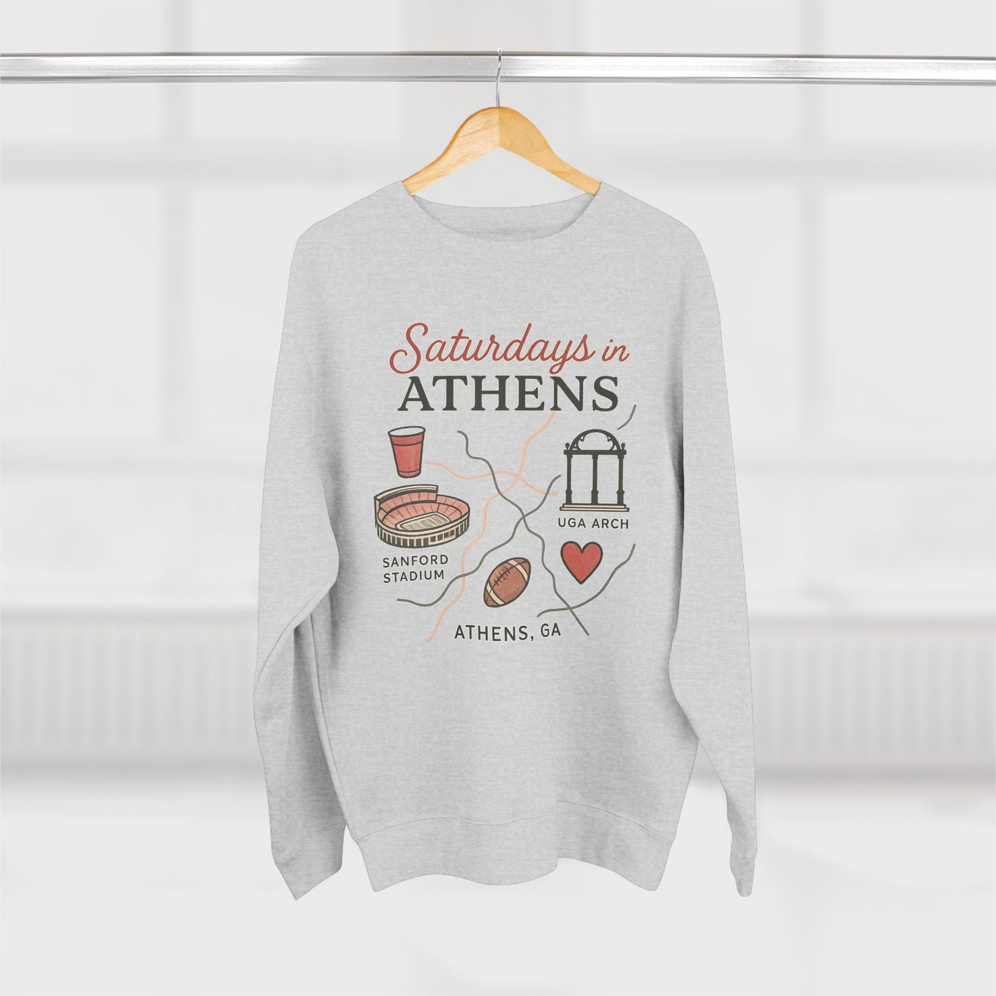 Georgia Bulldogs 'Saturdays in Athens Sweatshirt' - UGA Game Day Crewneck - College Football Gift - Small to 2XL - 3 Colors