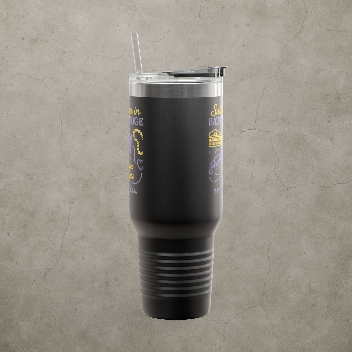 LSU Tigers 'Saturdays in Baton Rouge Tumbler' - 40oz College Game Day Cup - Stainless Steel Tailgate Mug - 5 Colors