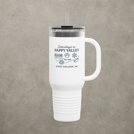 Penn State Nittany Lions 'Saturdays in Happy Valley Tumbler' - 40oz College Game Day Cup - Stainless Steel Tailgate Mug - 5 Colors