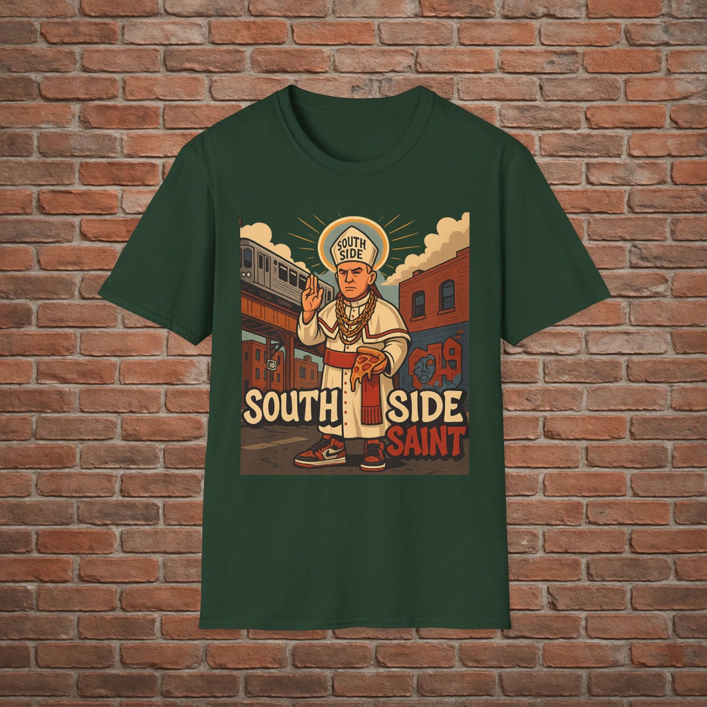 South Side Saint T-Shirt – Chicago Pope Graphic Tee – Funny Catholic Streetwear – Sizes Small to 2XL