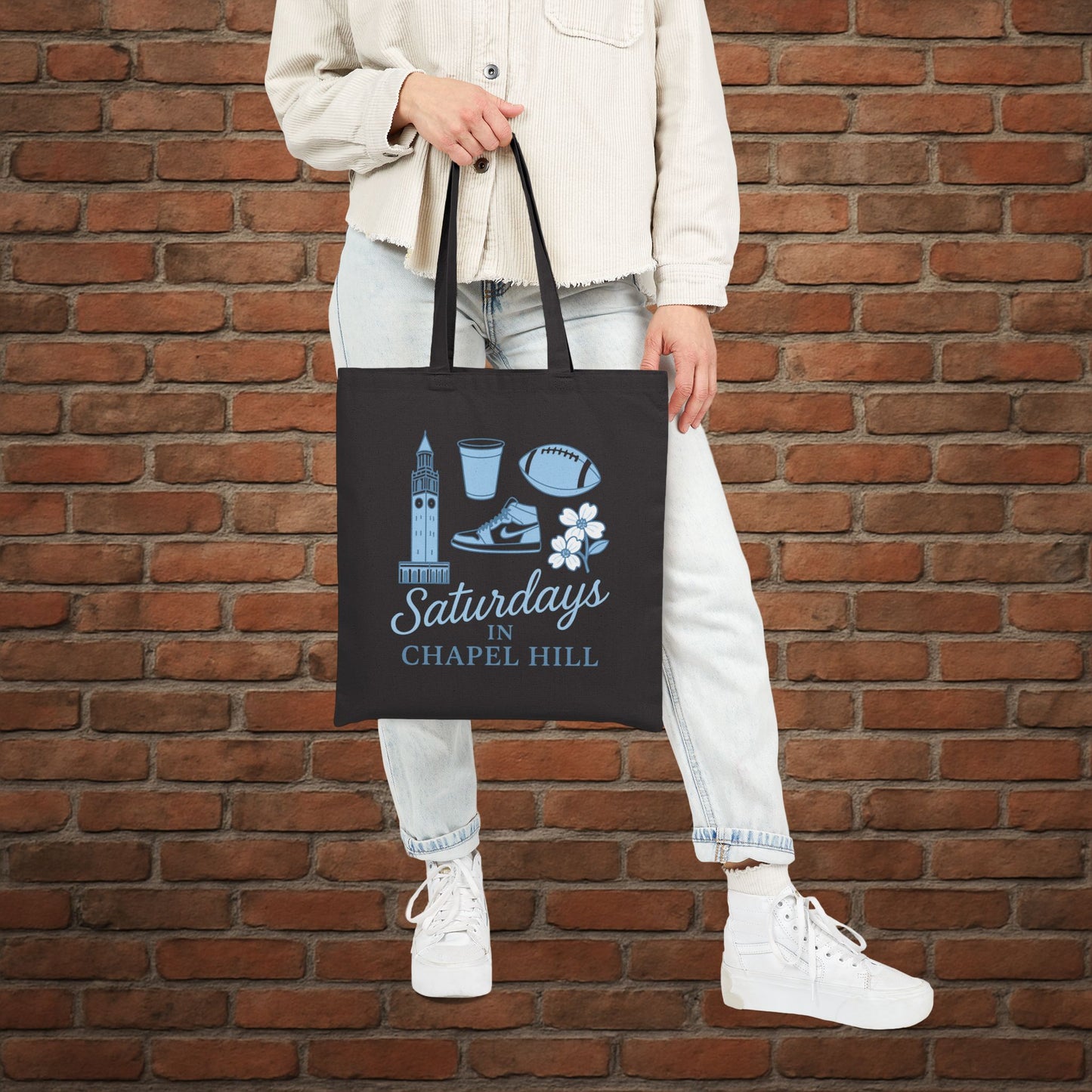 UNC Saturdays in Chapel Hill Tote Bag – Tar Heels Game Day Canvas Tote – College Football Gift
