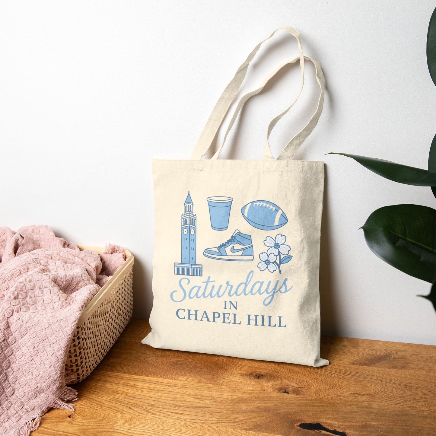 UNC Saturdays in Chapel Hill Tote Bag – Tar Heels Game Day Canvas Tote – College Football Gift