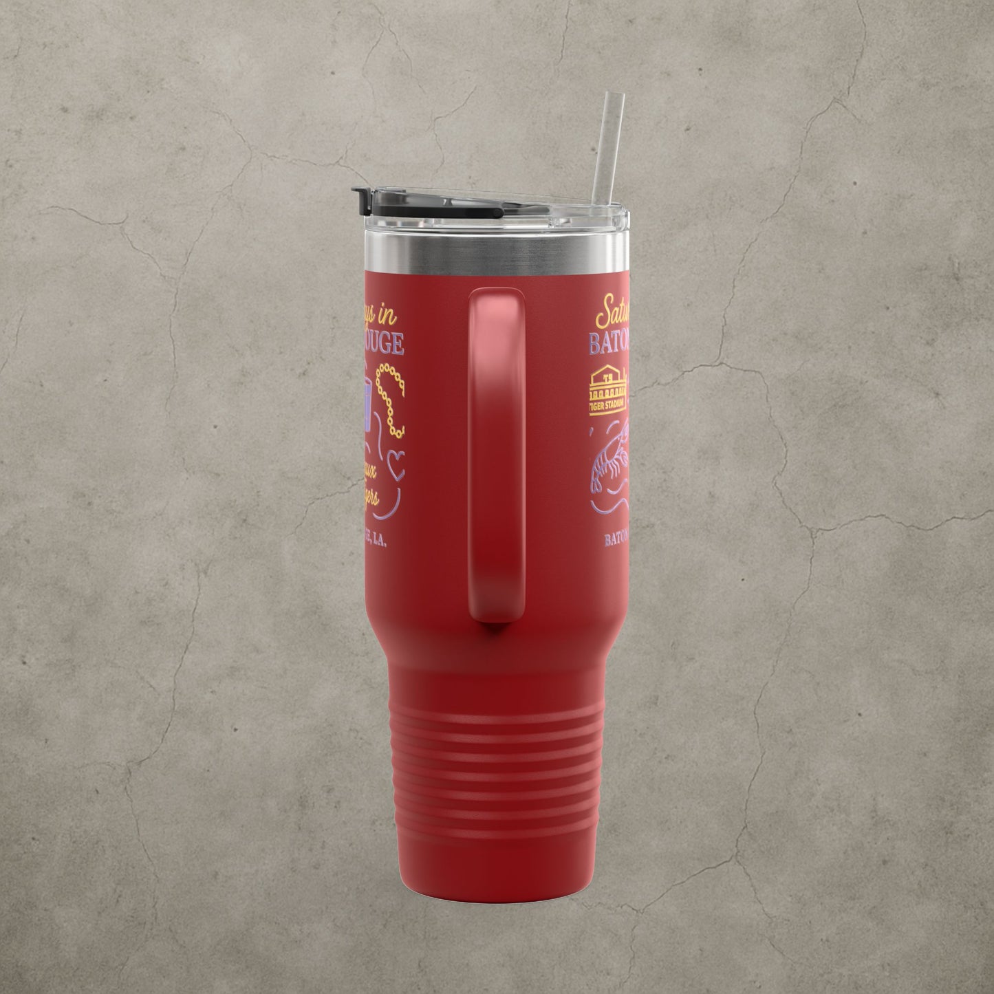 LSU Tigers 'Saturdays in Baton Rouge Tumbler' - 40oz College Game Day Cup - Stainless Steel Tailgate Mug - 5 Colors