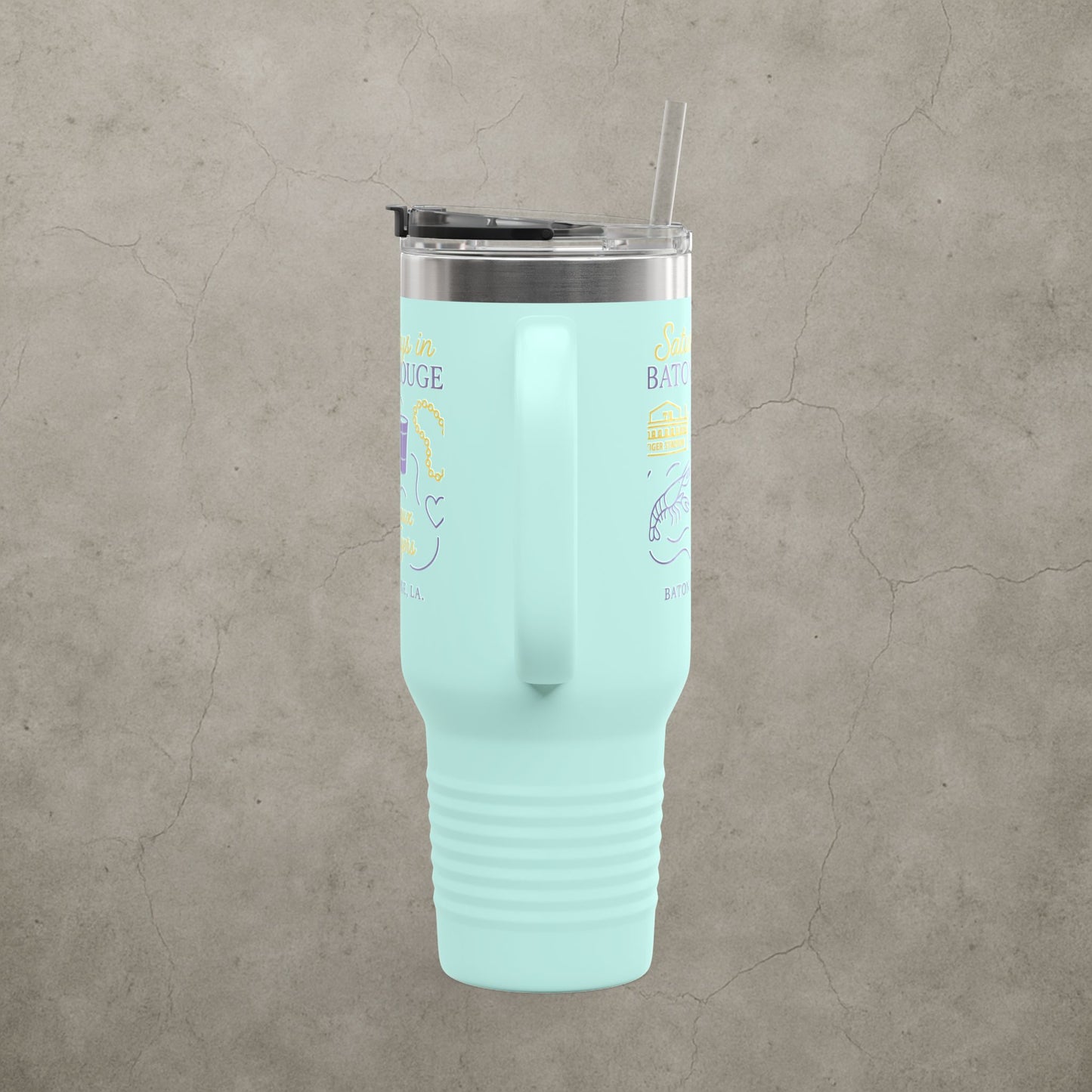 LSU Tigers 'Saturdays in Baton Rouge Tumbler' - 40oz College Game Day Cup - Stainless Steel Tailgate Mug - 5 Colors
