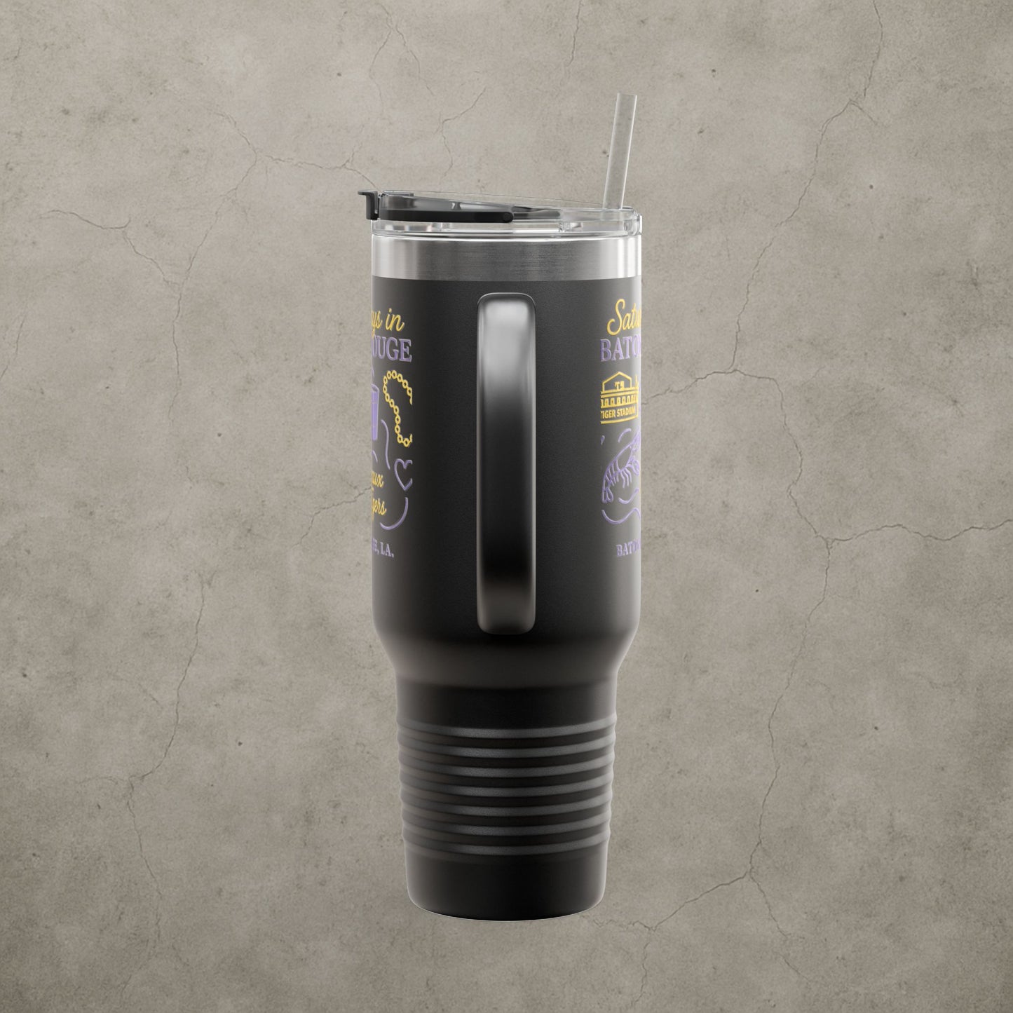 LSU Tigers 'Saturdays in Baton Rouge Tumbler' - 40oz College Game Day Cup - Stainless Steel Tailgate Mug - 5 Colors