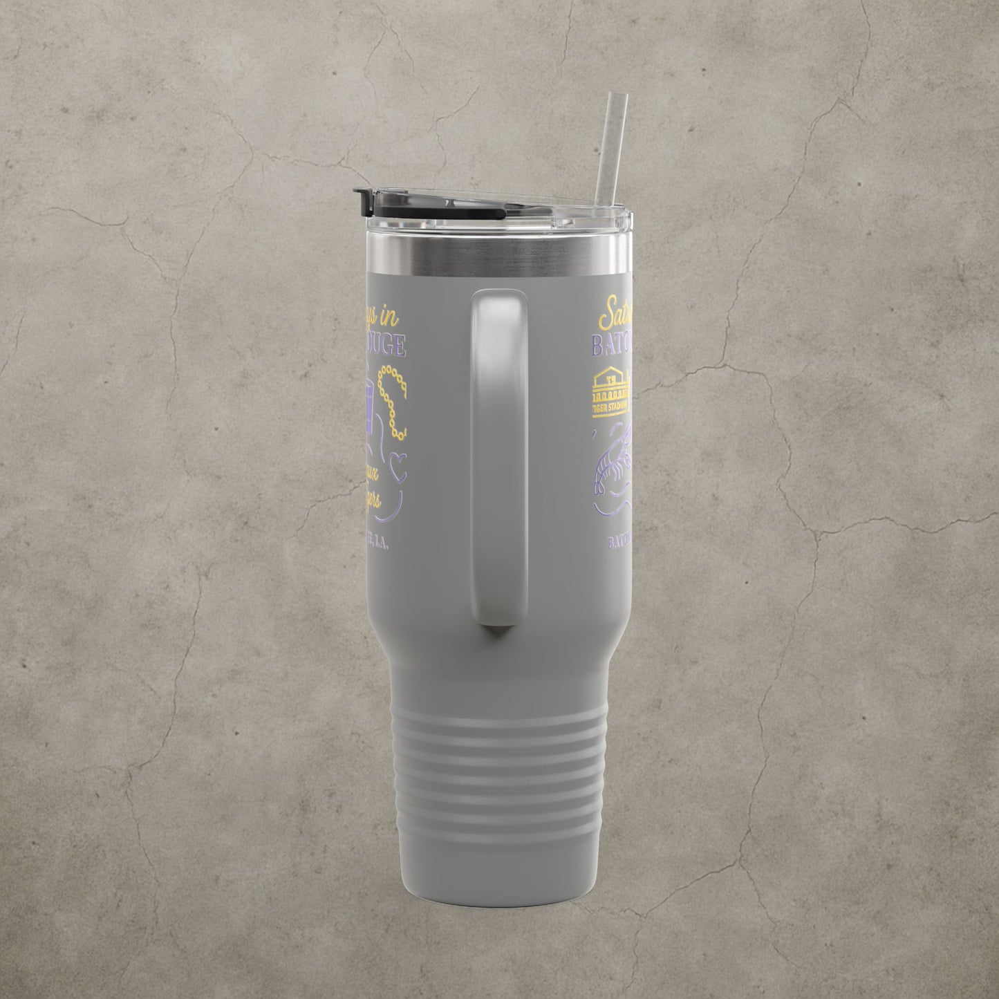 LSU Tigers 'Saturdays in Baton Rouge Tumbler' - 40oz College Game Day Cup - Stainless Steel Tailgate Mug - 5 Colors
