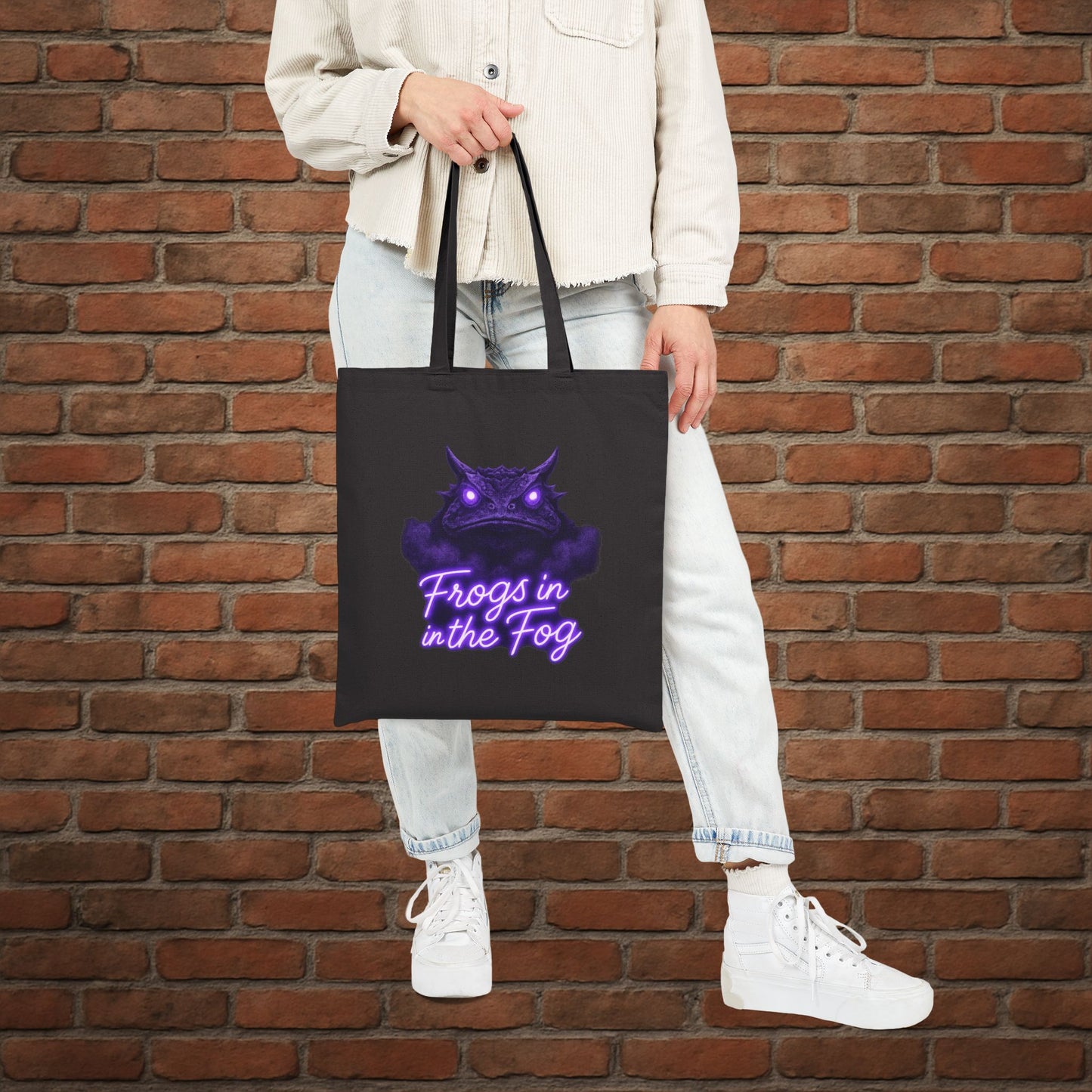 TCU Frogs in the Fog Tote Bag – Horned Frog Game Day Canvas Tote – College Football Gift