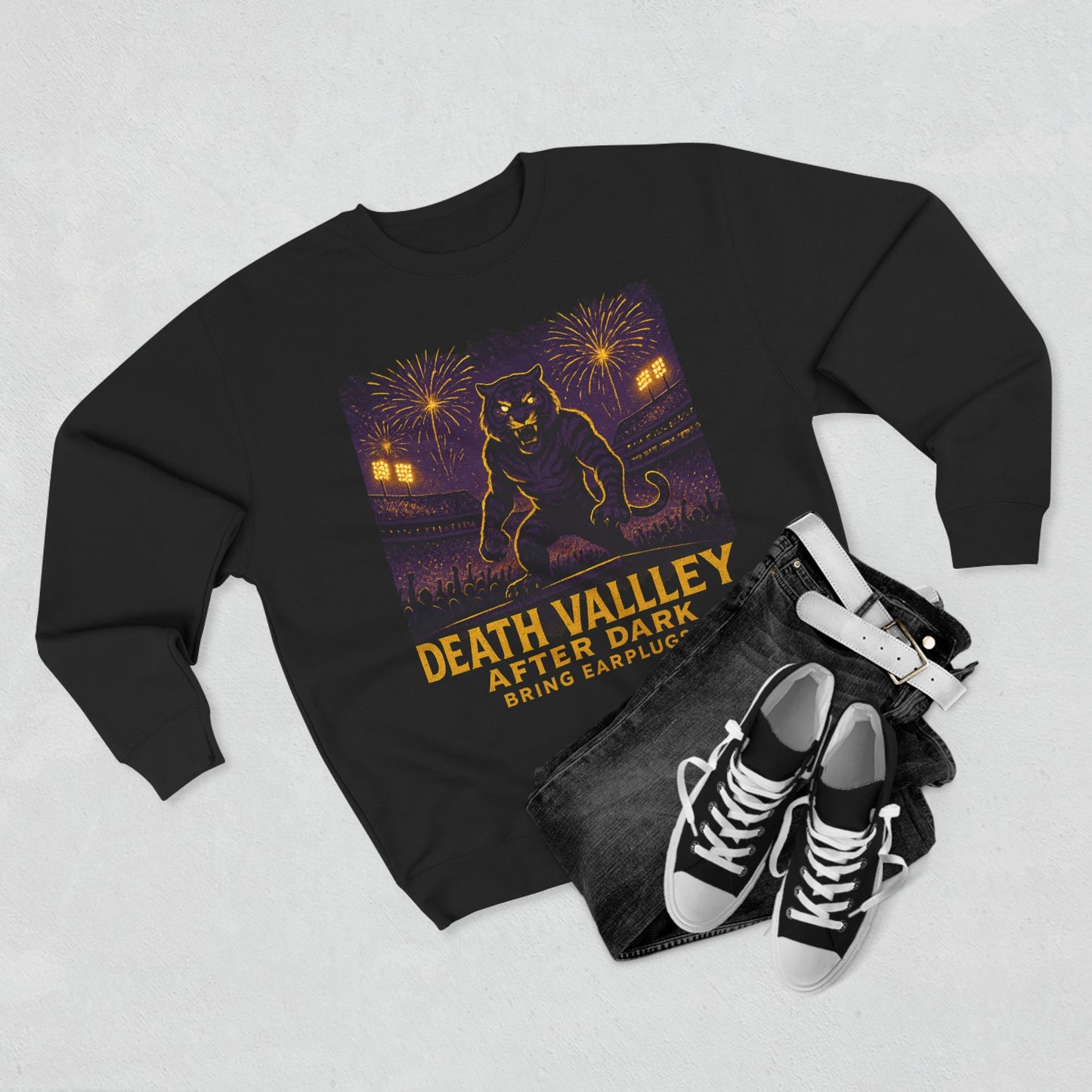 LSU Tigers 'Death Valley After Dark Sweatshirt' - LSU Game Day Crewneck - College Football Gift - S to XL - 3 Colors