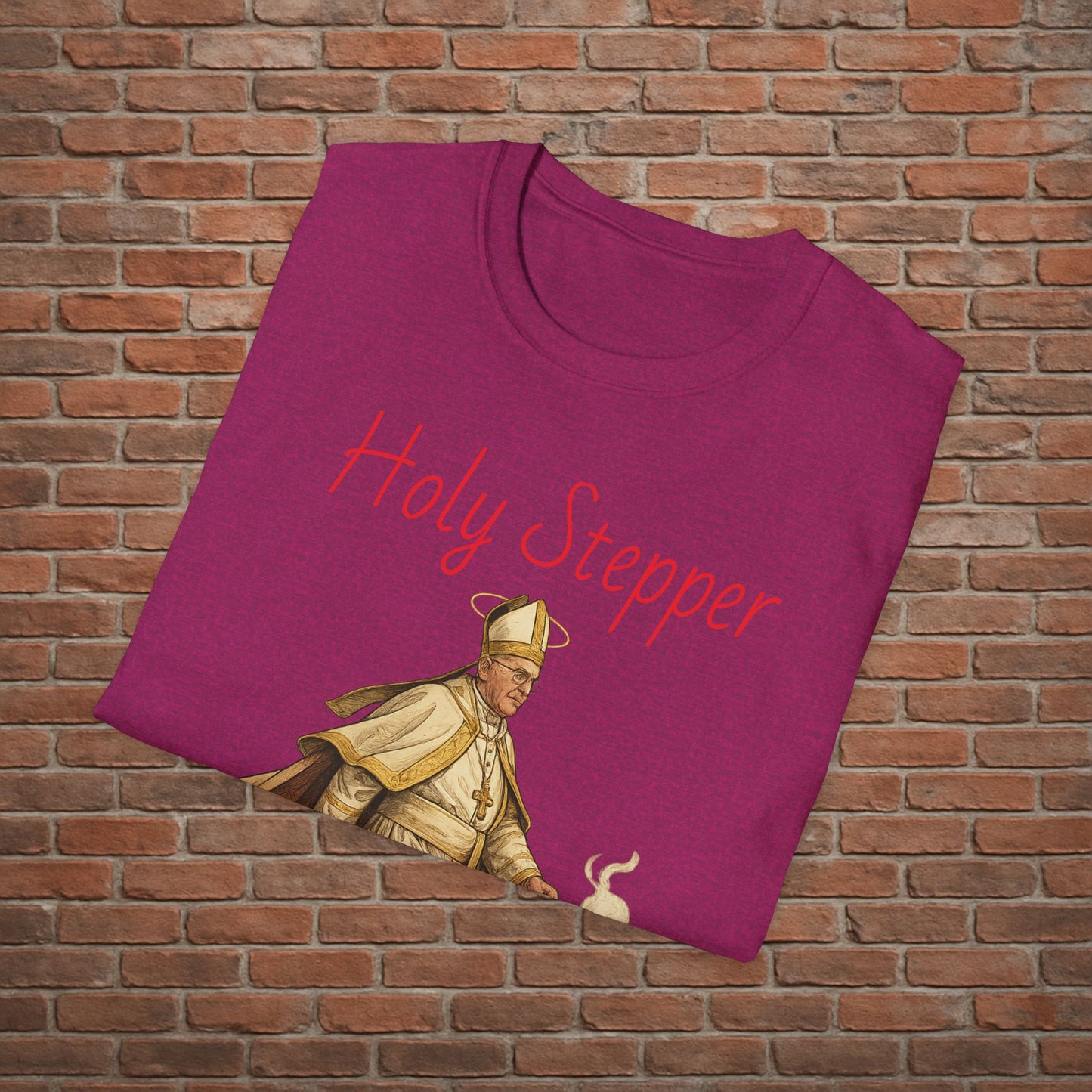 Holy Stepper T-Shirt – Pope Walking with Incense and Jordans – Funny Catholic Streetwear – Sizes Small to 2XL