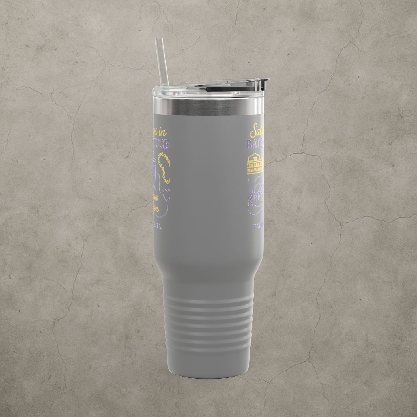 LSU Tigers 'Saturdays in Baton Rouge Tumbler' - 40oz College Game Day Cup - Stainless Steel Tailgate Mug - 5 Colors