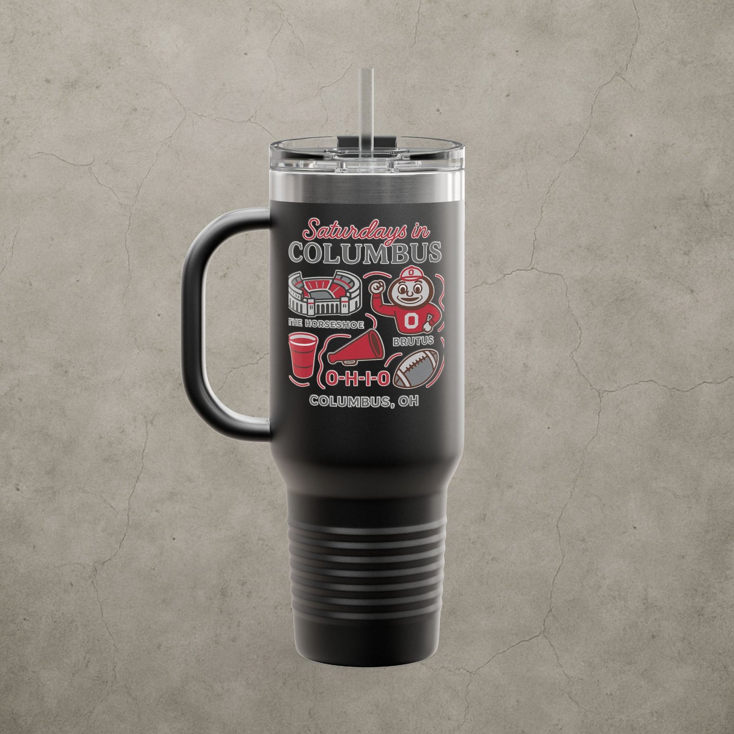 Ohio State Buckeyes 'Saturdays in Columbus Tumbler' - 40oz College Game Day Cup - Stainless Steel Tailgate Mug - 5 Colors