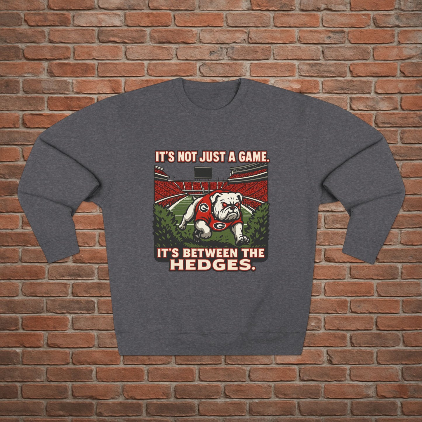 Georgia Bulldogs 'Between the Hedges Sweatshirt' - UGA Game Day Crewneck - College Football Gift - S-XL - 3 Colors
