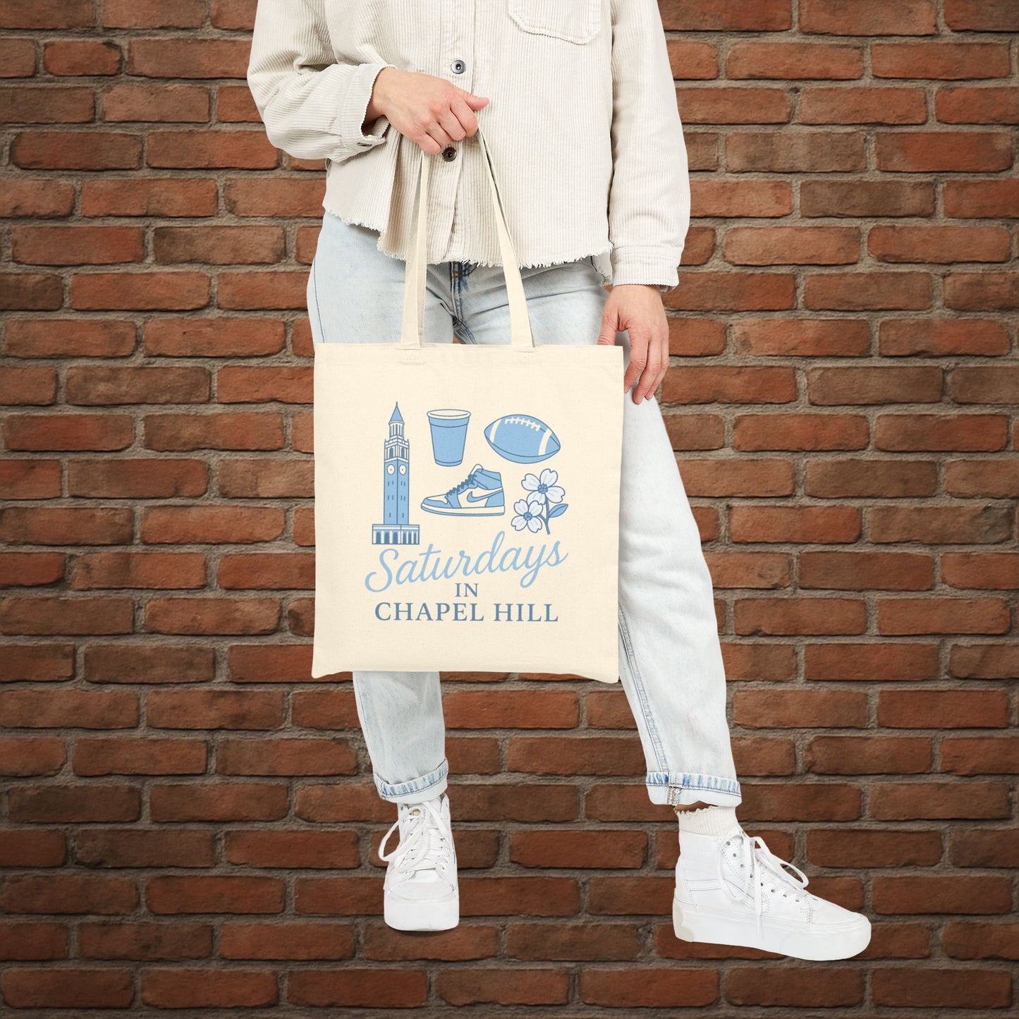 UNC Saturdays in Chapel Hill Tote Bag – Tar Heels Game Day Canvas Tote – College Football Gift