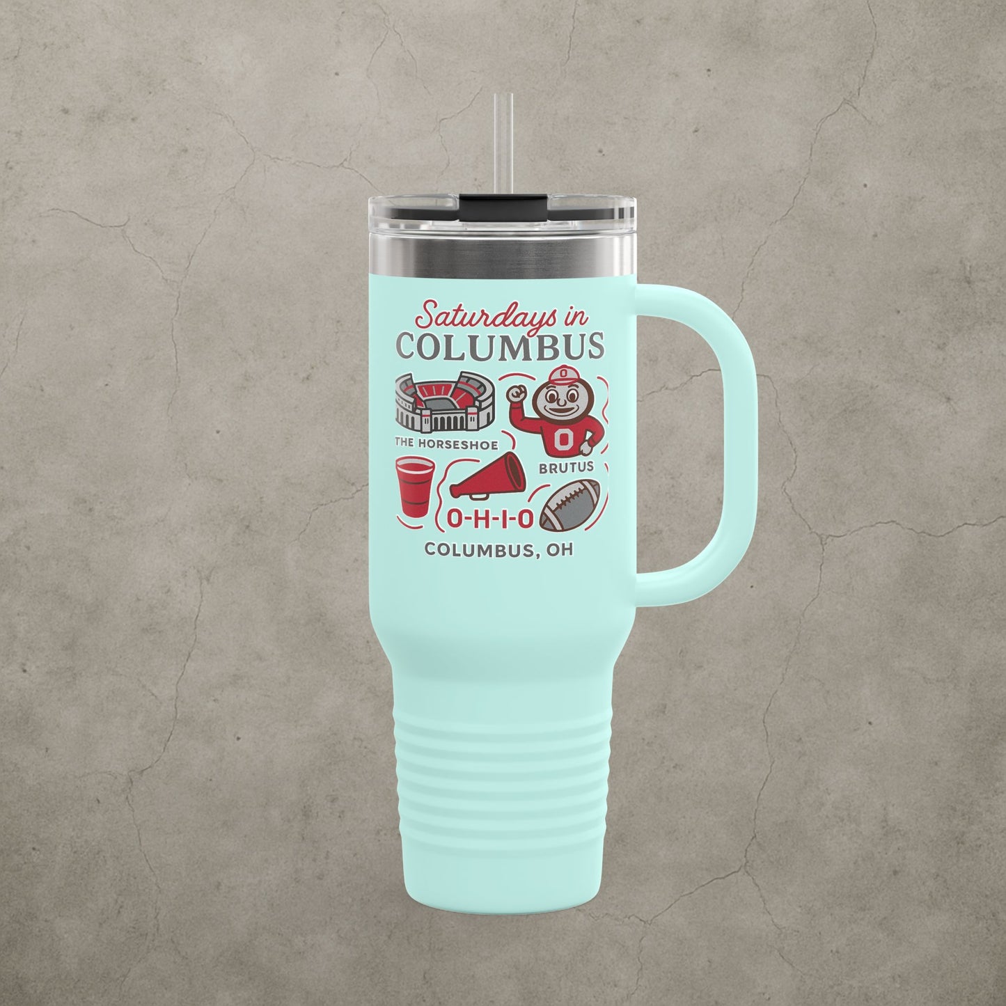 Ohio State Buckeyes 'Saturdays in Columbus Tumbler' - 40oz College Game Day Cup - Stainless Steel Tailgate Mug - 5 Colors