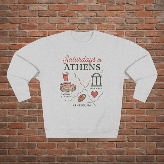 Georgia Bulldogs 'Saturdays in Athens Sweatshirt' - UGA Game Day Crewneck - College Football Gift - Small to 2XL - 3 Colors
