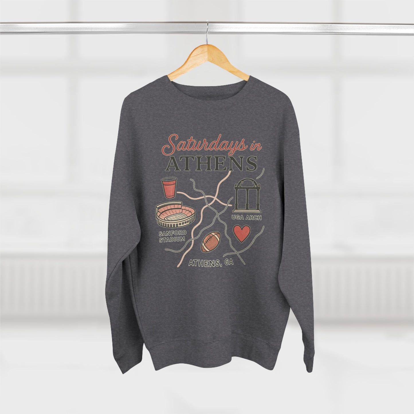 Georgia Bulldogs 'Saturdays in Athens Sweatshirt' - UGA Game Day Crewneck - College Football Gift - Small to 2XL - 3 Colors