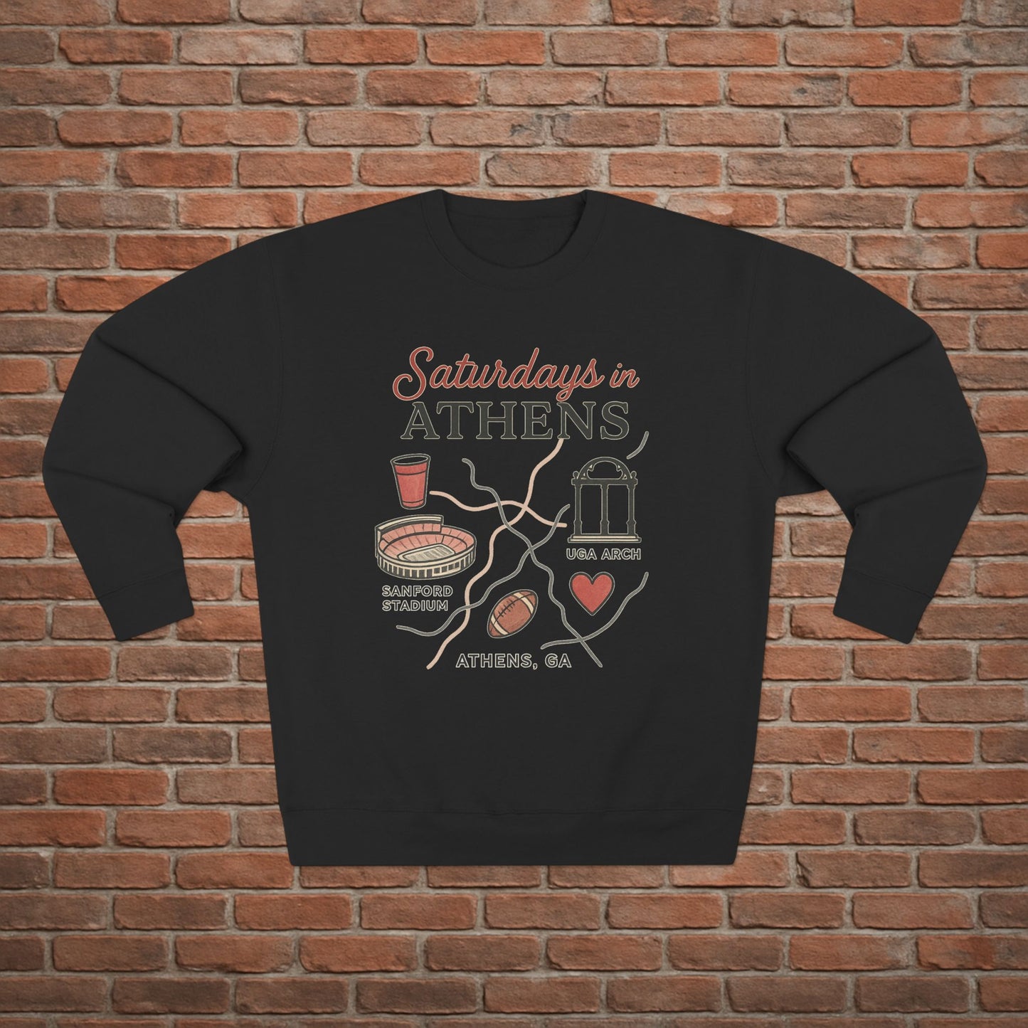 Georgia Bulldogs 'Saturdays in Athens Sweatshirt' - UGA Game Day Crewneck - College Football Gift - Small to 2XL - 3 Colors